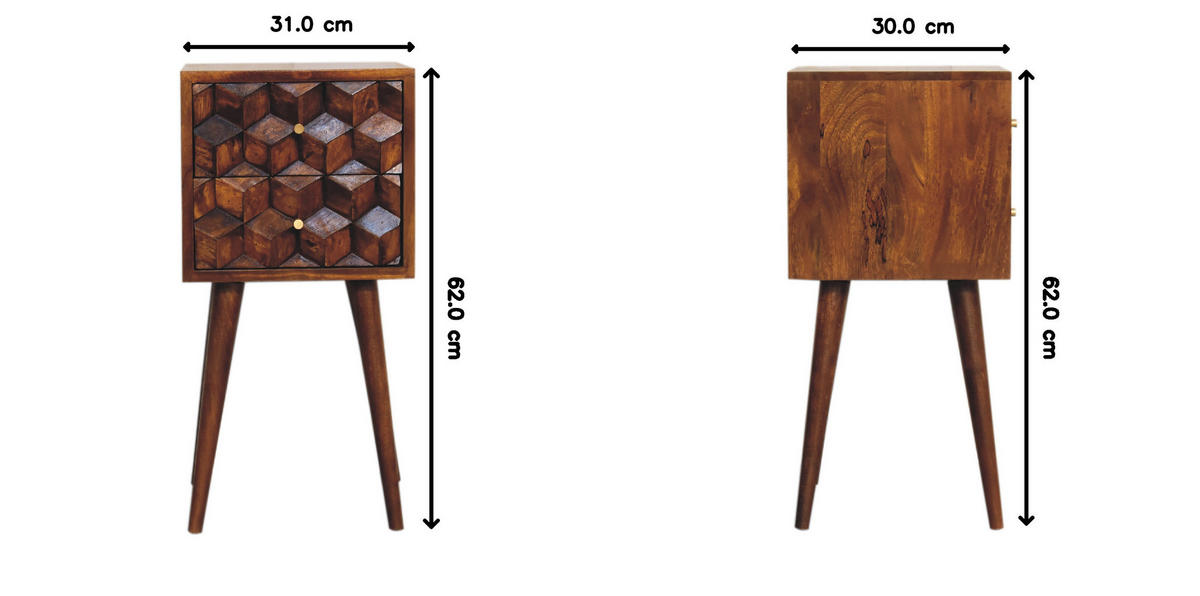 NACHTTISCH aus Massivholz mit 2 Schubladen - Dunkelbraun/Messingfarben, Holz/Metall (31/62/30cm) - Artisan Furniture
