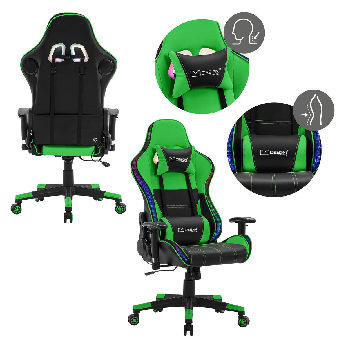 GAMING-STUHL Schwarz-Grün - Grün, Metall (68/132/66cm) - ML-DESIGN