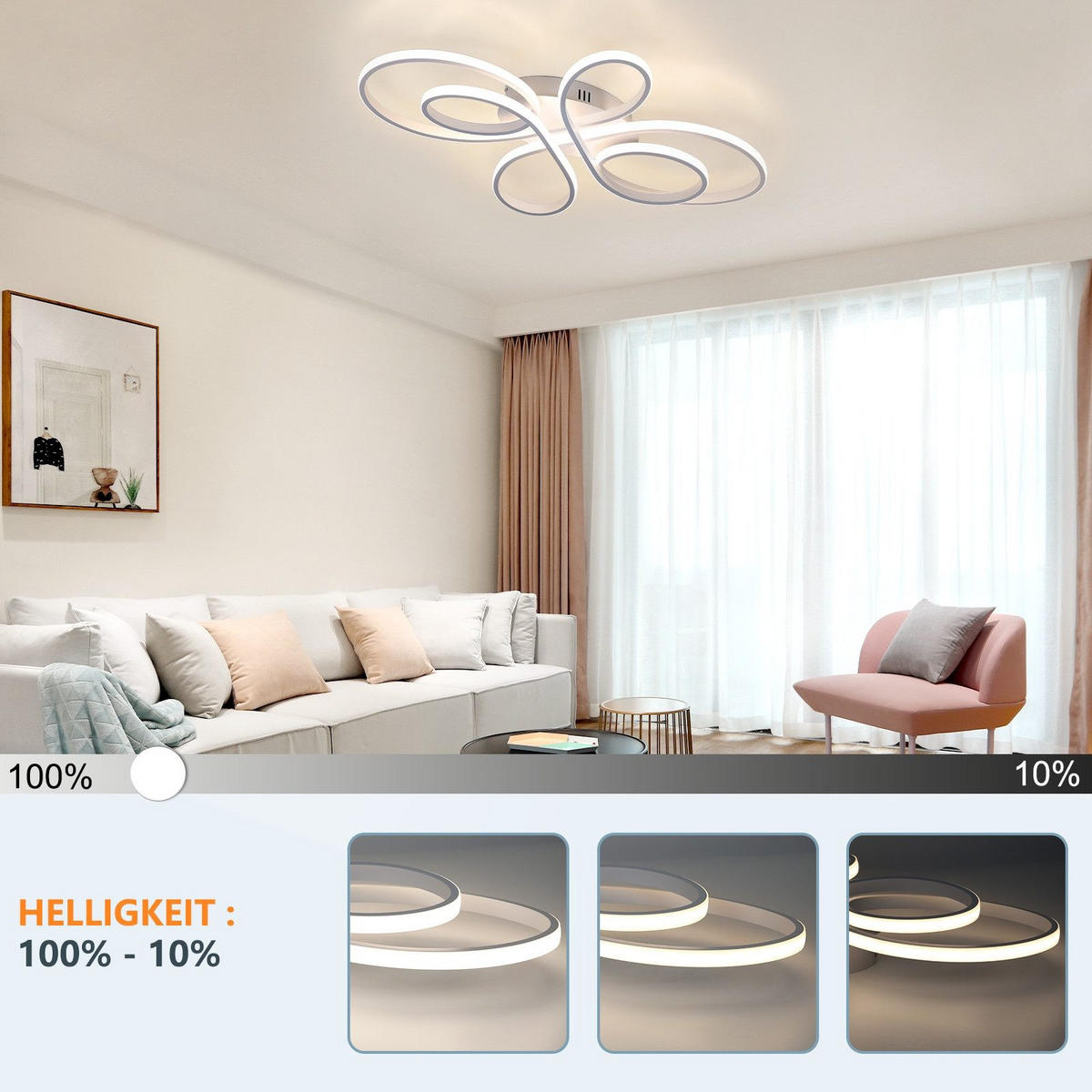 LED-DECKENLEUCHTE Falterstil 66/41/9.5 cm - Weiß, Metall (66/41/9.5cm) - Nettlife