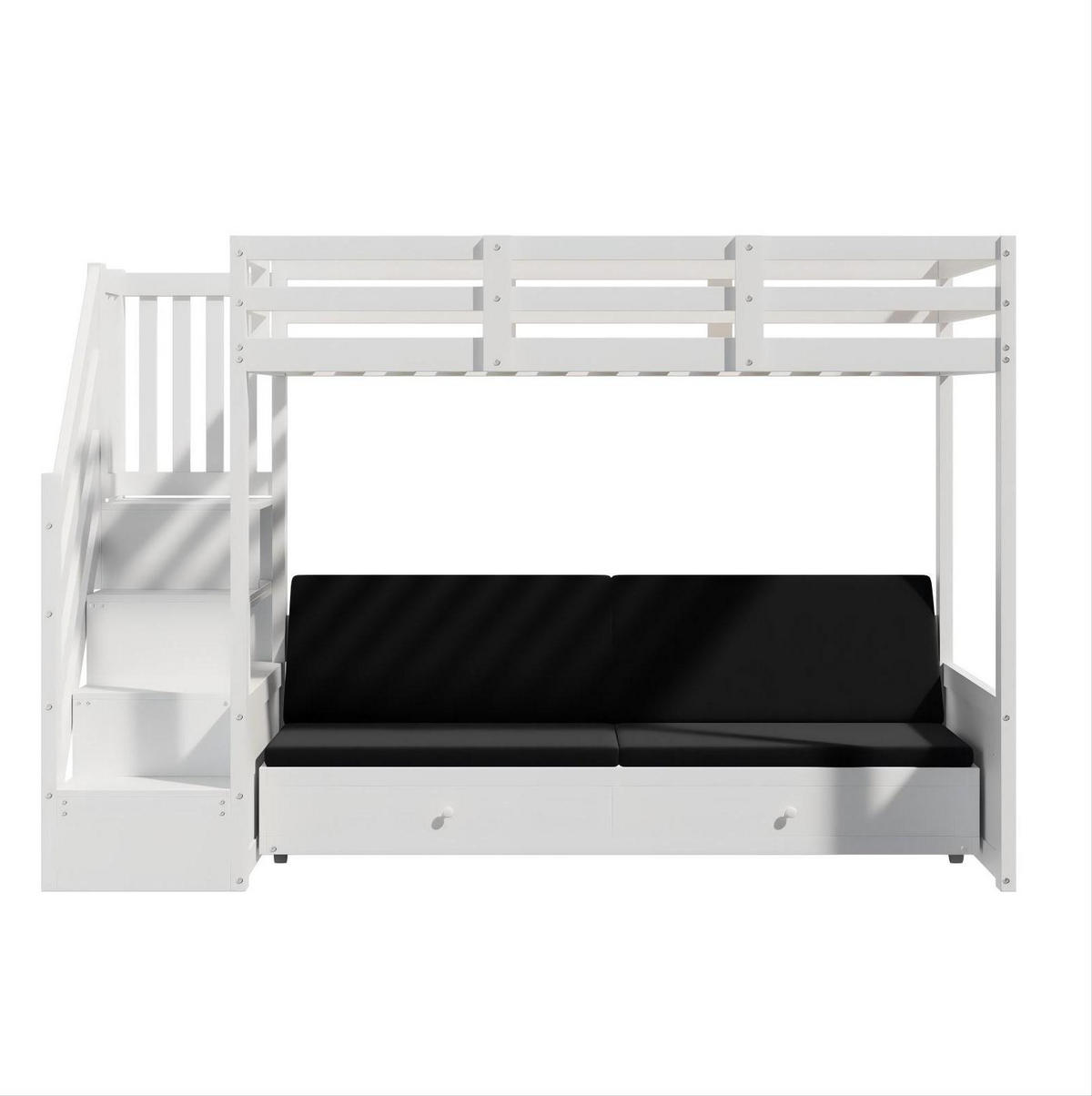 PATROVÁ postel 90/200 cm bílá z masivu a MDF se schodišťovou skříní a zásuvkami - bílá, kompozitní dřevo (90/200cm) - OKWISH