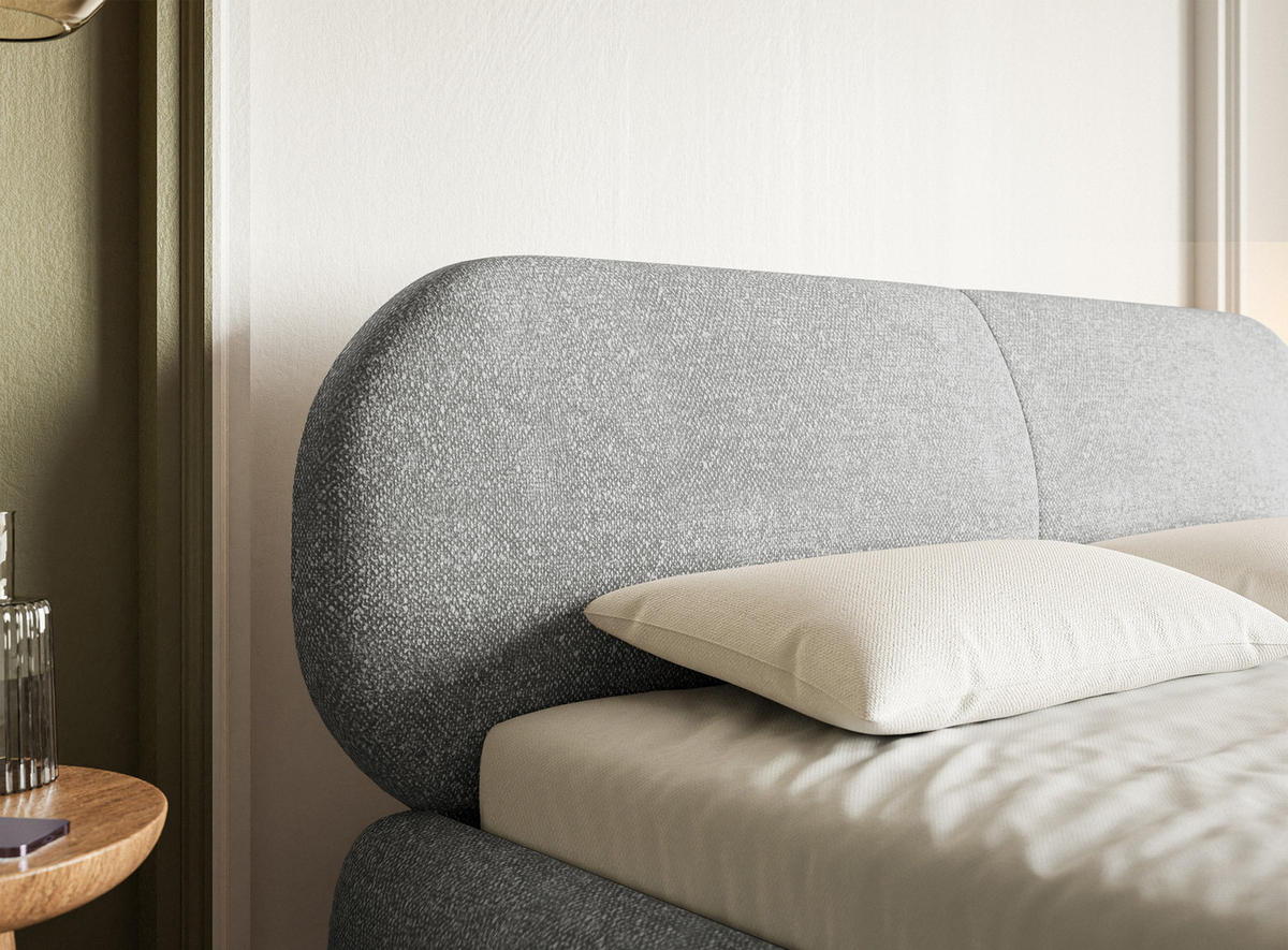 POLSTERBETT Ovalle Grau mit schwarzen Metallbeinen 160 cm - Schwarz/Grau, Textil/Metall (160/200cm) - Selsey