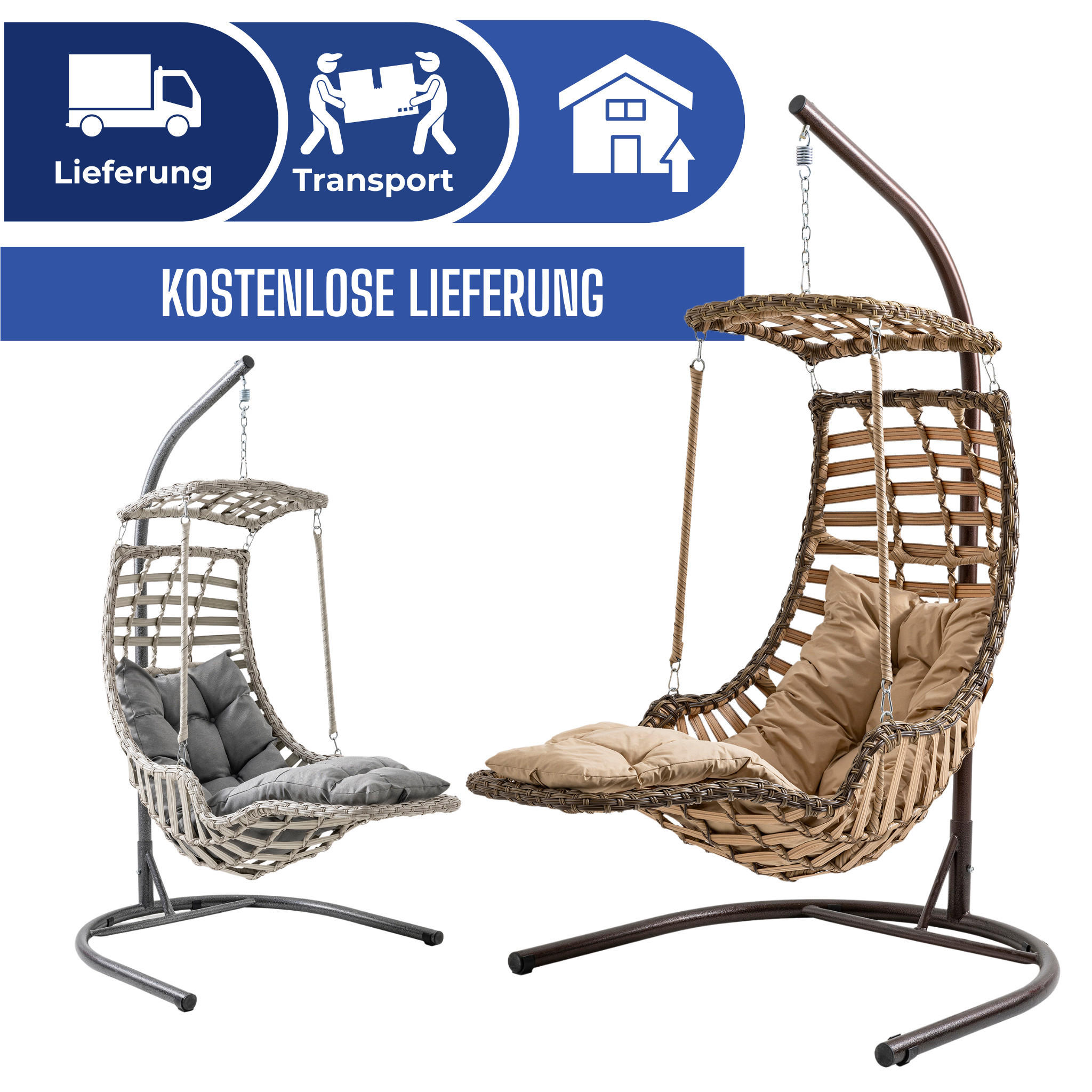 HÄNGESESSEL Gartenschaukel Rattan mit Gestell Hängeschaukel Alaca Weiß - Weiß, Metall (120/212/106cm) - Gowoll