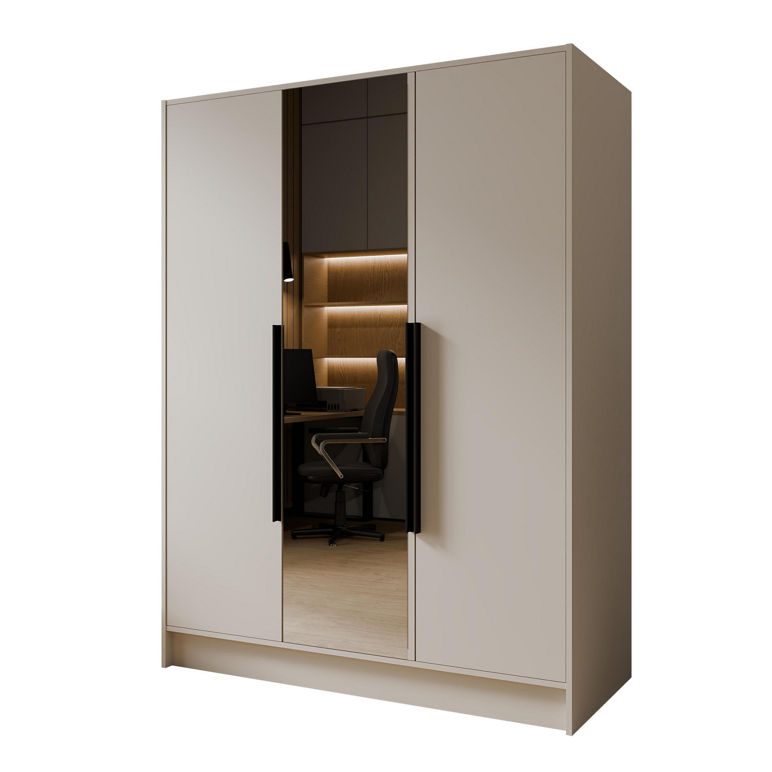 DREHTÜRENSCHRANK RENVO 150/200/51 cm Modern Kleiderschrank 3-türig mit Spiegel Kaschmir - Kaschmir, Holzwerkstoff (150/200/51cm) - MASSENO