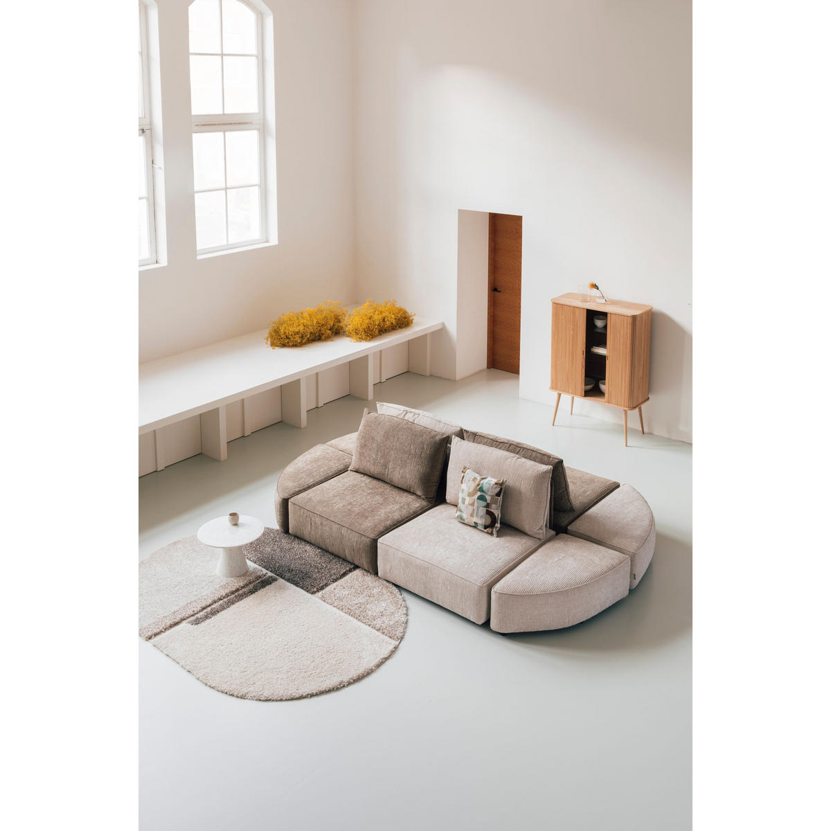 SOFA ELEMENT Hunter Rund Ecken Rechts Sand/ Beige - Beige, Textil (60/38/100cm) - Zuiver