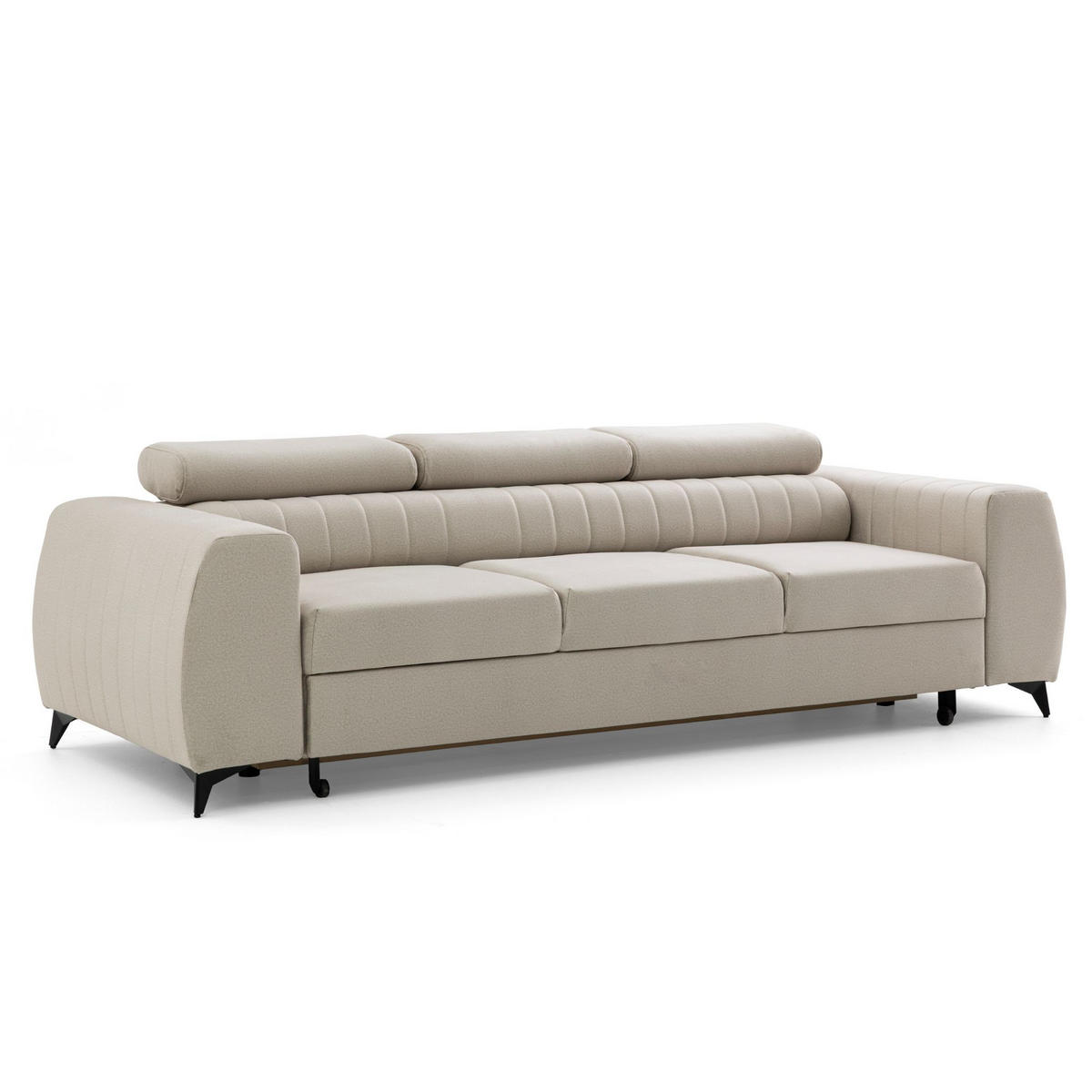 3-SITZER Sofa PIERO mit Schlaffunktion 125x195 Velours Creme - Creme/Schwarz, Holz/Textil (260/90/100cm) - Muffo