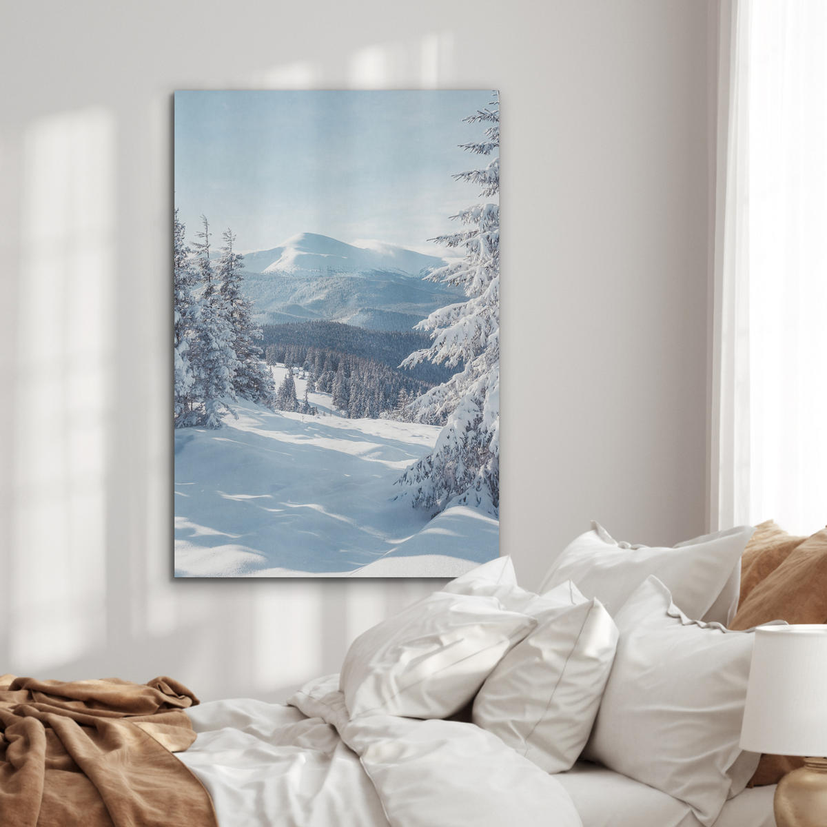 AKUSTIKBILD Winterlandschaft - Natur - Berge - Bäume - Schnee Wanddeko 60x90 cm - Hellblau, Kunststoff (60/90/0.9cm) - MuchoWow
