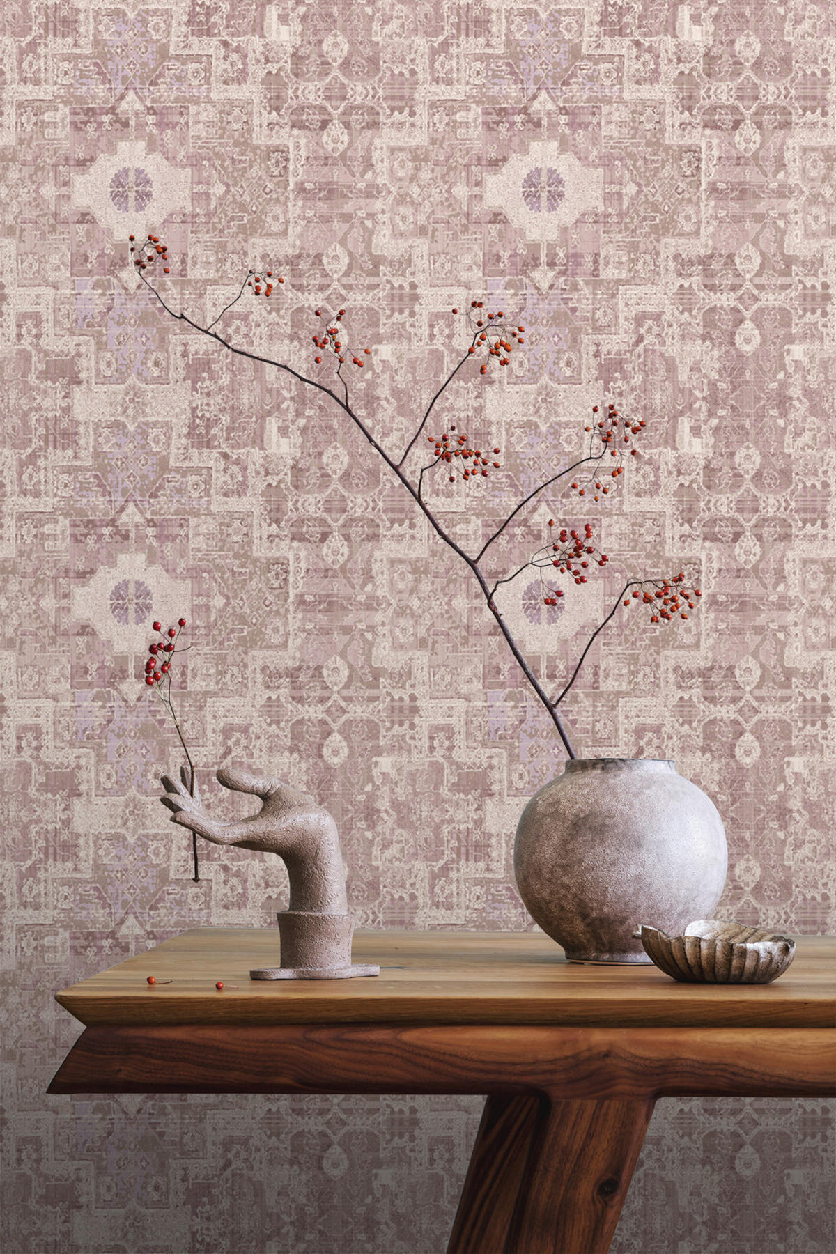TAPETE orientalisches Kelim-Patchwork 50 x 900 cm - Lila, Papier (50/900cm) - ESTAhome