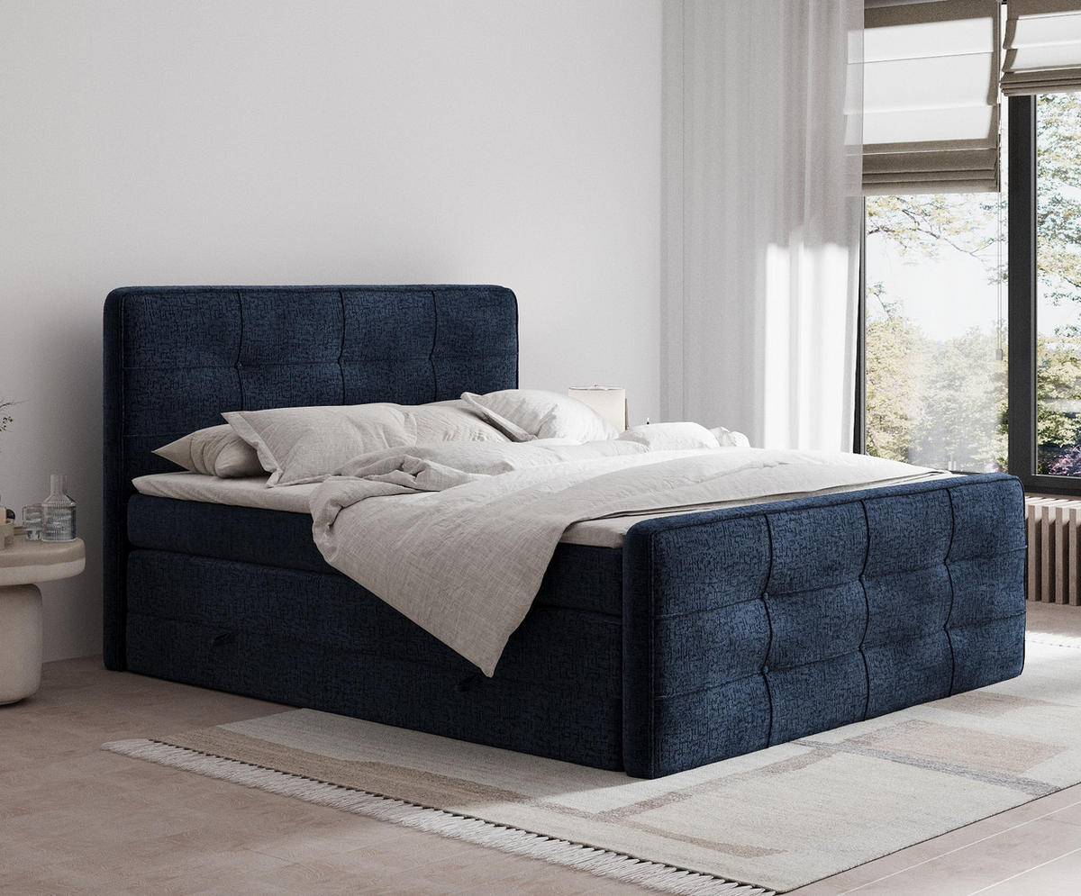 BOXSPRINGBETT Semplice Marineblau 140/200 cm - Schwarz/Dunkelblau, Holz/Holzwerkstoff (140/200cm) - Maison de Reve