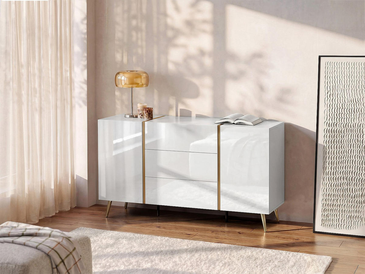 SIDEBOARD - 158 cm x 41 cm - holz - weiß, goldfarben Marzialo - Goldfarben/Weiß, Holz (158/87.2/41cm) - Vente-Unique