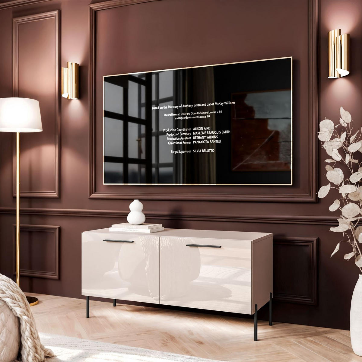 TV-ELEMENT AURA 100 KASCHMIR Hochglanz auf geraden schwarzen Beinen + LED - Kaschmir, Holzwerkstoff (100/50/40cm) - Lookway