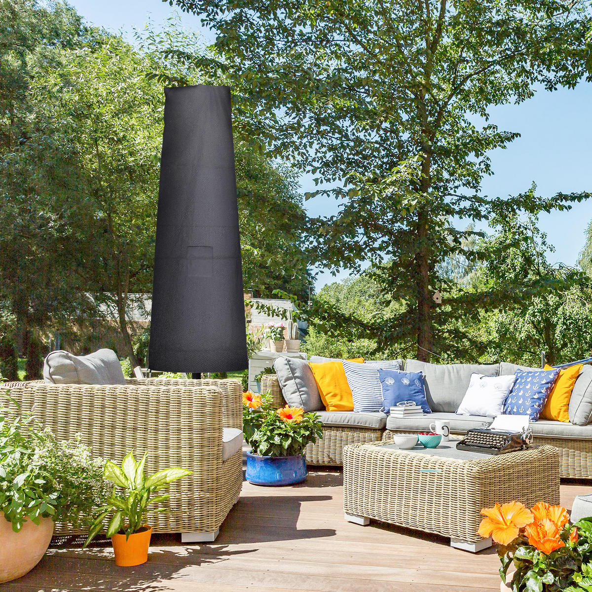 SONNENSCHIRMHÜLLE, Oxfordstoff, Fiberglas, Schwarz - Schwarz, Kunststoff (80/1/240cm) - Outsunny