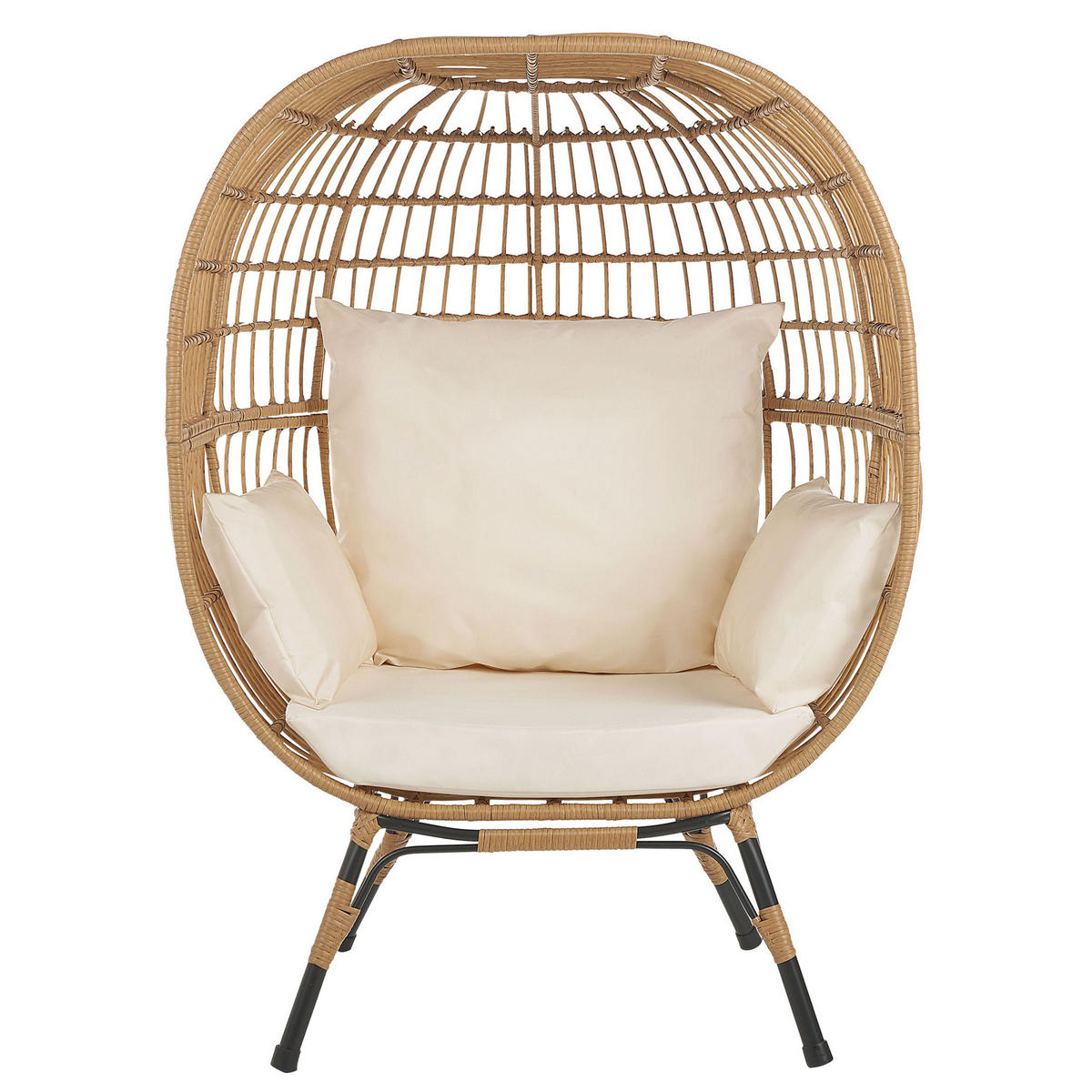 GARTENSESSEL Rattan natürlich Auflagen cremeweiß Veroli - Beige/Schwarz, Kunststoff (107/148/90cm) - Beliani