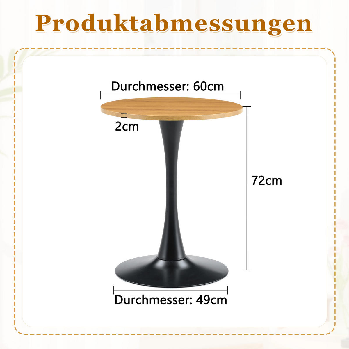 BEISTELLTISCH rund 60/72 cm in Holzoptik mit schwarzem Metallfuß - Naturfarben, Holzwerkstoff (60/60/72cm) - BEAOK