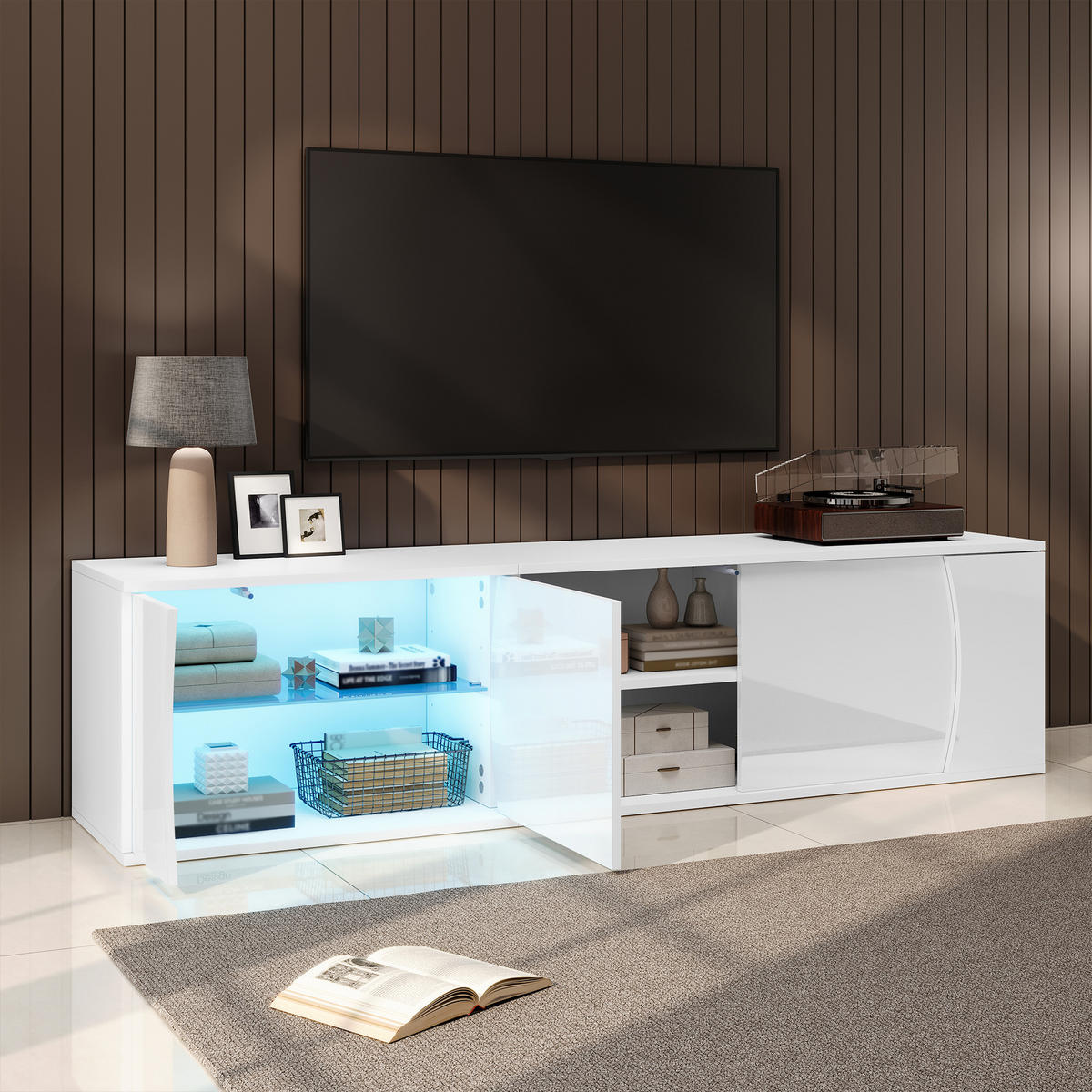 TV-LOWBOARD 180x40x45 cm Glas 3 Türen LED Entertainment - Weiß, Holzwerkstoff (40/45/180cm) - FLIEKS