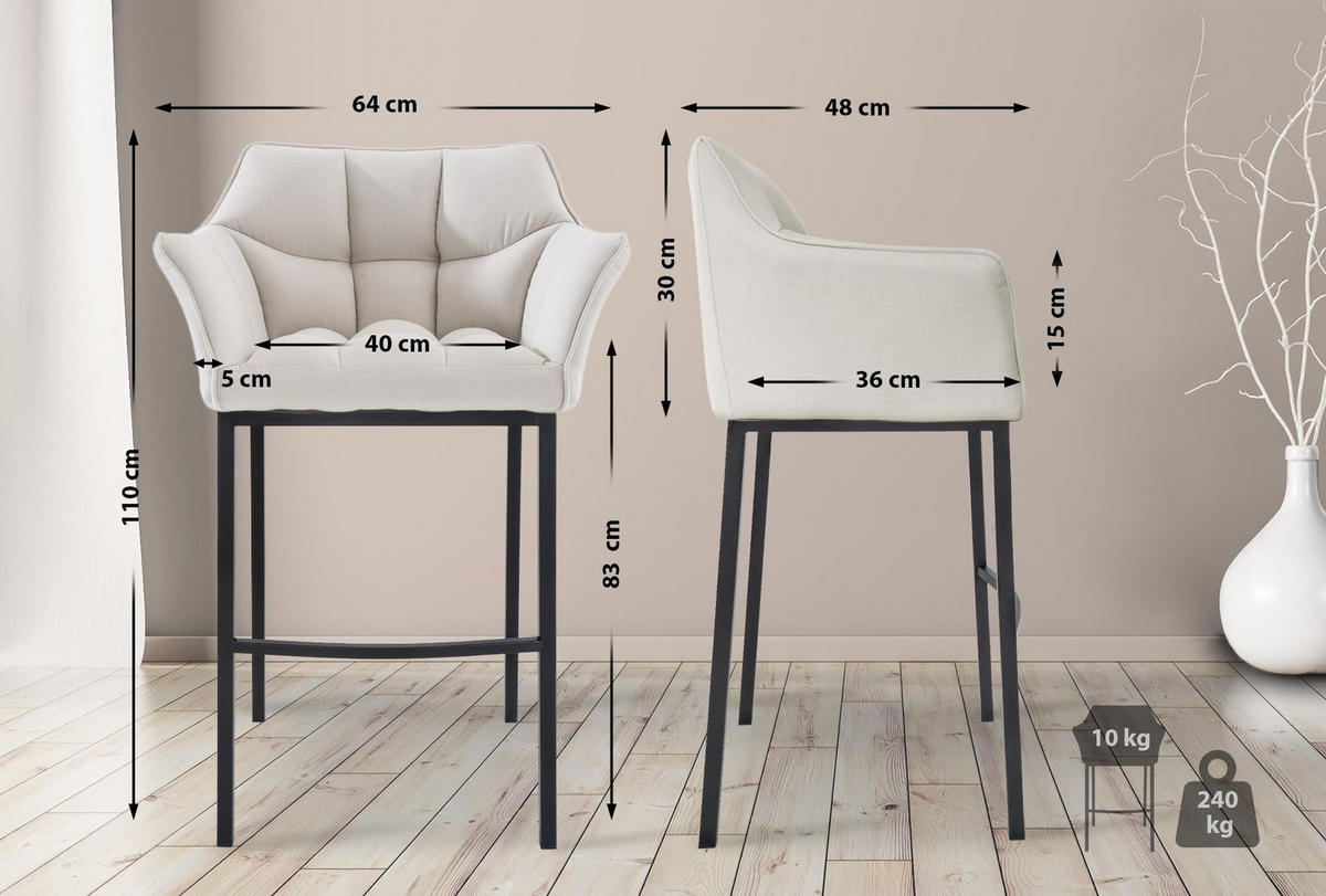 BARHOCKER Damaso 110x64x48 cm weiß - Weiß, Textil (64/110/48cm) - furnicato