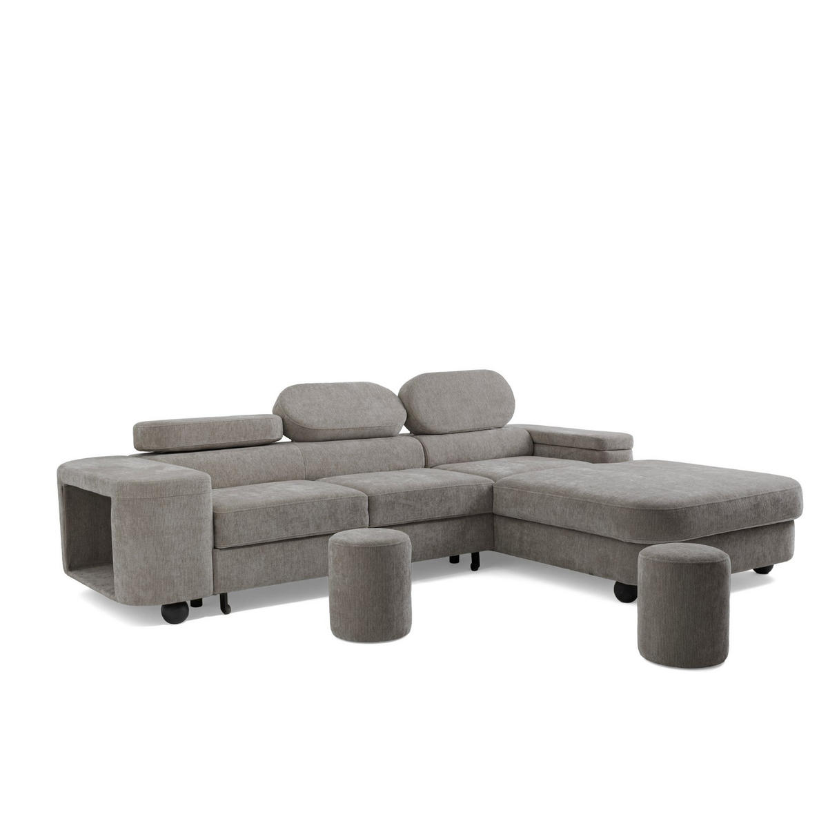 ECKSOFA LOVE L Rechts mit Schlaffunktion 124x210 Chenille Grau - Schwarz/Grau, Holz/Textil (205/284cm) - Muffo
