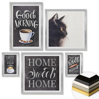 WANDBILDER 5er Set - 50x50 cm & 20x30 cm & 40x60 cm Silberner Rahmen - Hausküchenthemen Katze - Silberfarben, Kunststoff (40/60cm) - ArtPrintCave