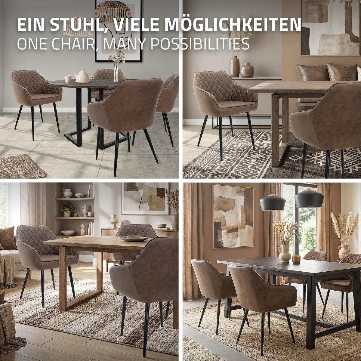 ESSZIMMERSTUHL 2er Set Braun Kunstleder - Schwarz/Braun, Kunststoff/Metall (63/80/60cm) - ML-DESIGN