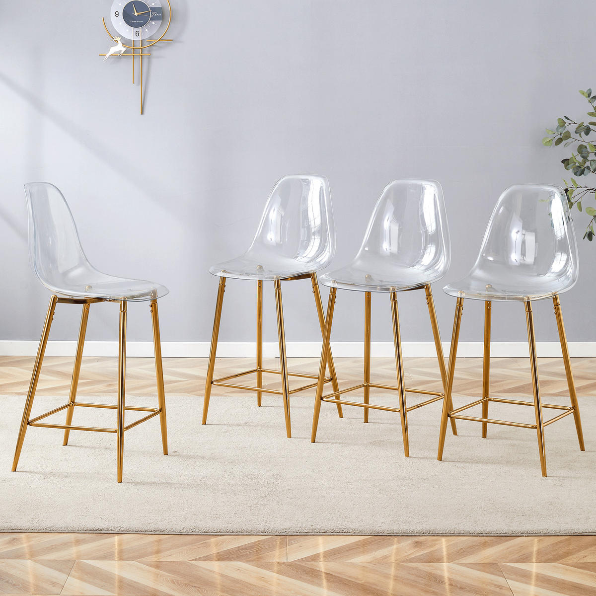 BARHOCKER 4er-Set Gold mit Acryl-Sitzschale und Metallgestell - Goldfarben, Kunststoff (51/102/45cm) - PANGIVO