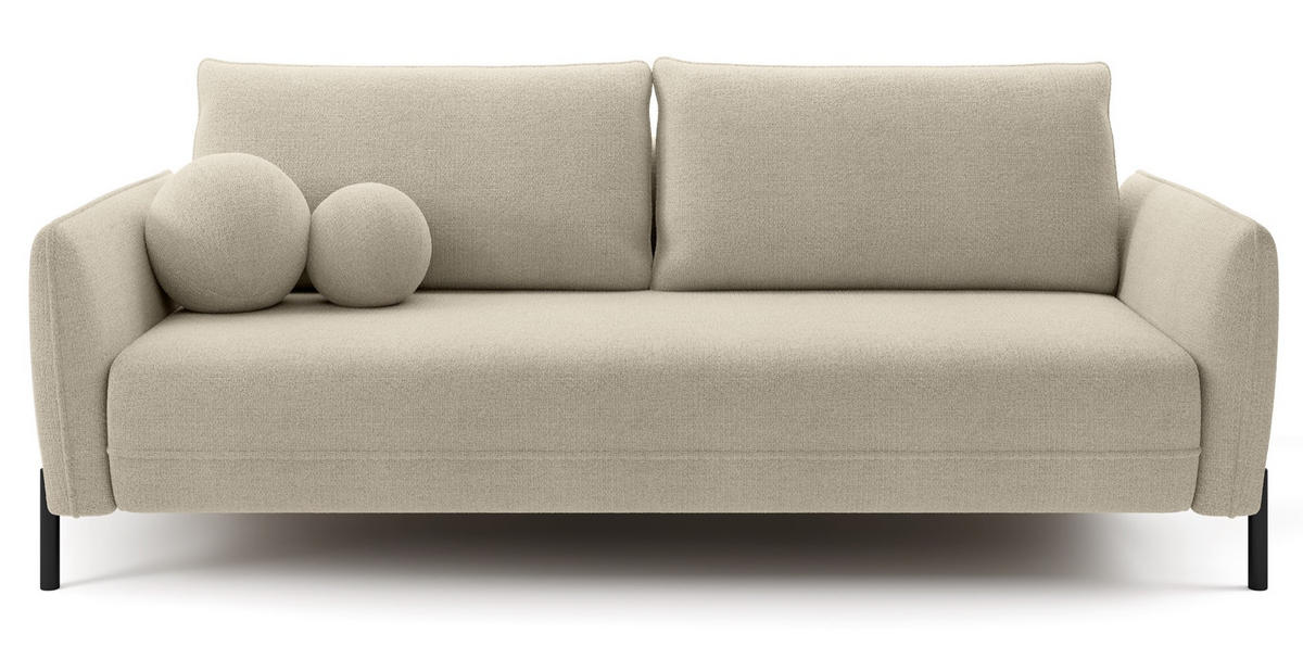 SOFA Veruco Hellbeige mit Schlaffunktion - Ecru/Schwarz, Textil/Metall (234/90/100cm) - Selsey