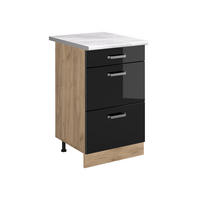DULAP DE BAZĂ DE BUCĂTĂRIE R-Line, Negru lucios ridicat/Stejar auriu, 50 cm стільниця Мармур - stejar miere/negru cu luciu intens, compozit lemnos (50/81.6/60cm) - Vicco