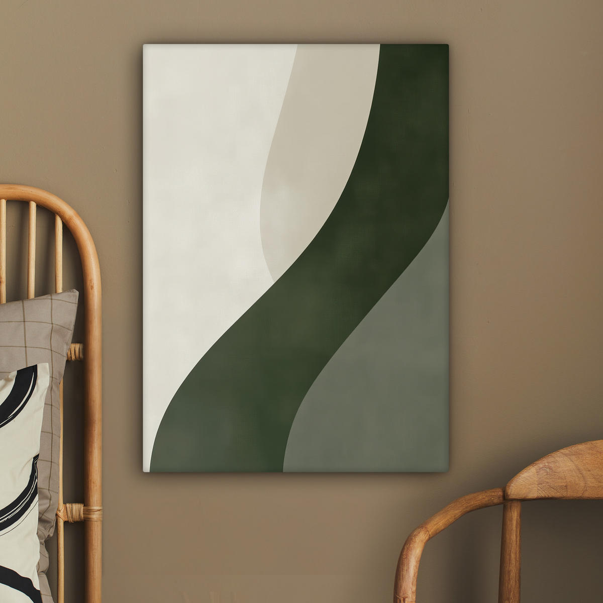 LEINWANDBILD Japandi - Grün - Abstrakt - Modern 60x80 cm - Salbeigrün, Textil (60/80cm) - MuchoWow