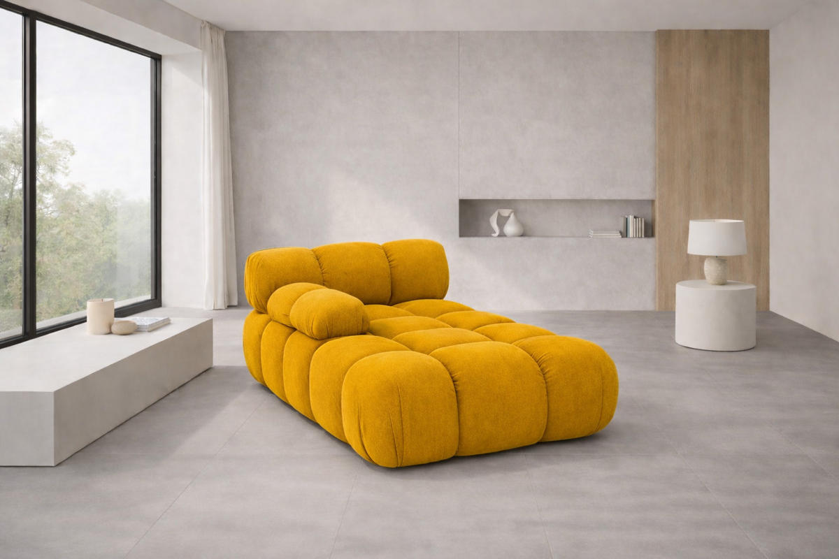 CHAISELONGUE Modular, Veloursstoff Salvador, Gelb, Links, Selia - Beige/Gelb, Holz (95/70/160cm) - Kaiser Möbel