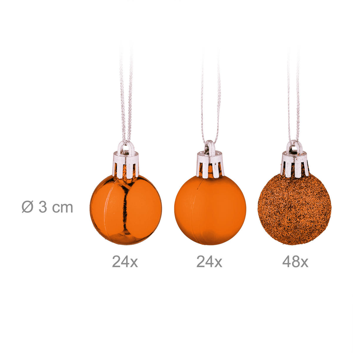 96-TLG.WEIHNACHTSKUGELN-SET - Orange, Kunststoff (3/4/3cm) - Relaxdays