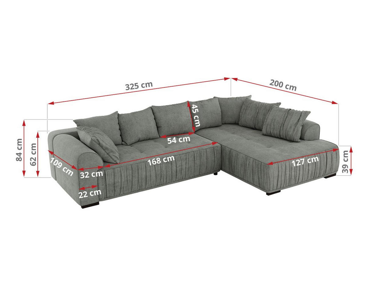 ECKSOFA ORTA Grau Stukture - Links - Schwarz/Grau, Textil (325/200cm) - MKS