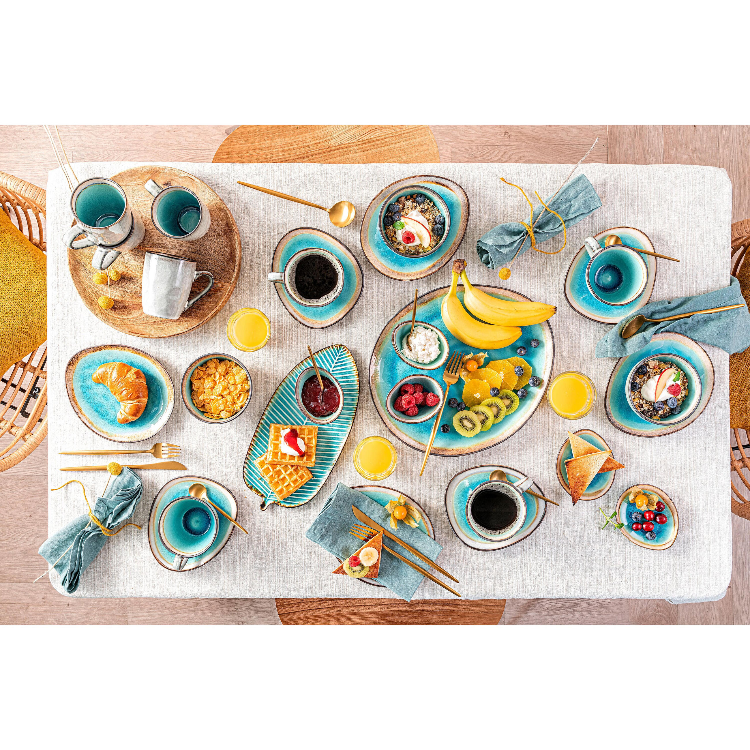 KAFFEEBECHER SET CAPRI - 4 teilig aus Steingut - Blau, Stein (0.35L) - Sänger