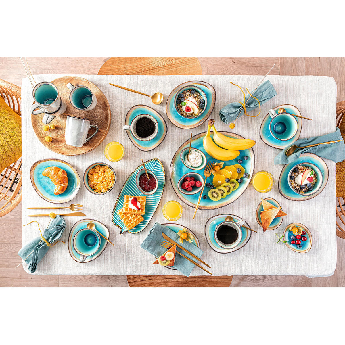KAFFEETASSEN SET CAPRI -8 teilig aus Steingut - Pastellblau, Keramik (27/39/20cm) - Sänger