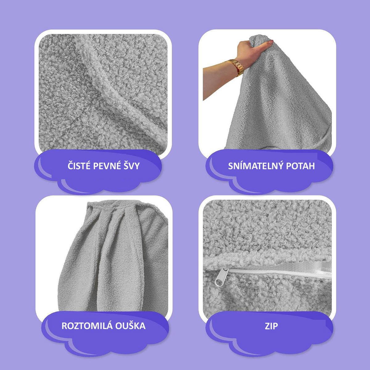 SITZSACK FÜR KINDER Hase 75/75/55 cm, weicher Bouclé 315 g/m², abnehmbarer Bezug, Pearl Grey - Hellgrau, Textil (75/55/75cm) - Dreamroots