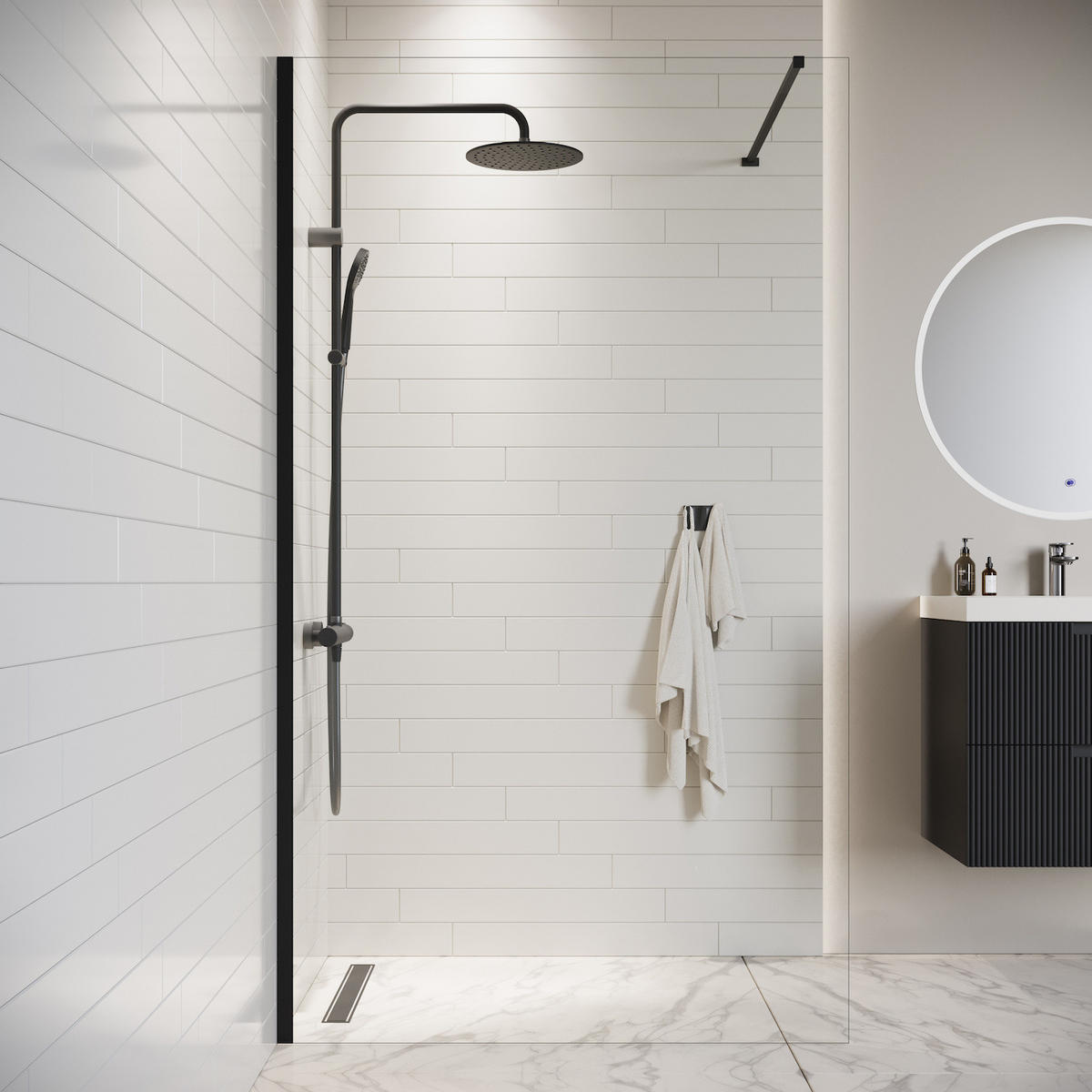 DUSCHWAND Florida - 100 x 200 cm - Schwarz - Walk-In Duschabtrennung aus Sicherheitsglas - Schwarz, Glas (100/200cm) - Badplaats