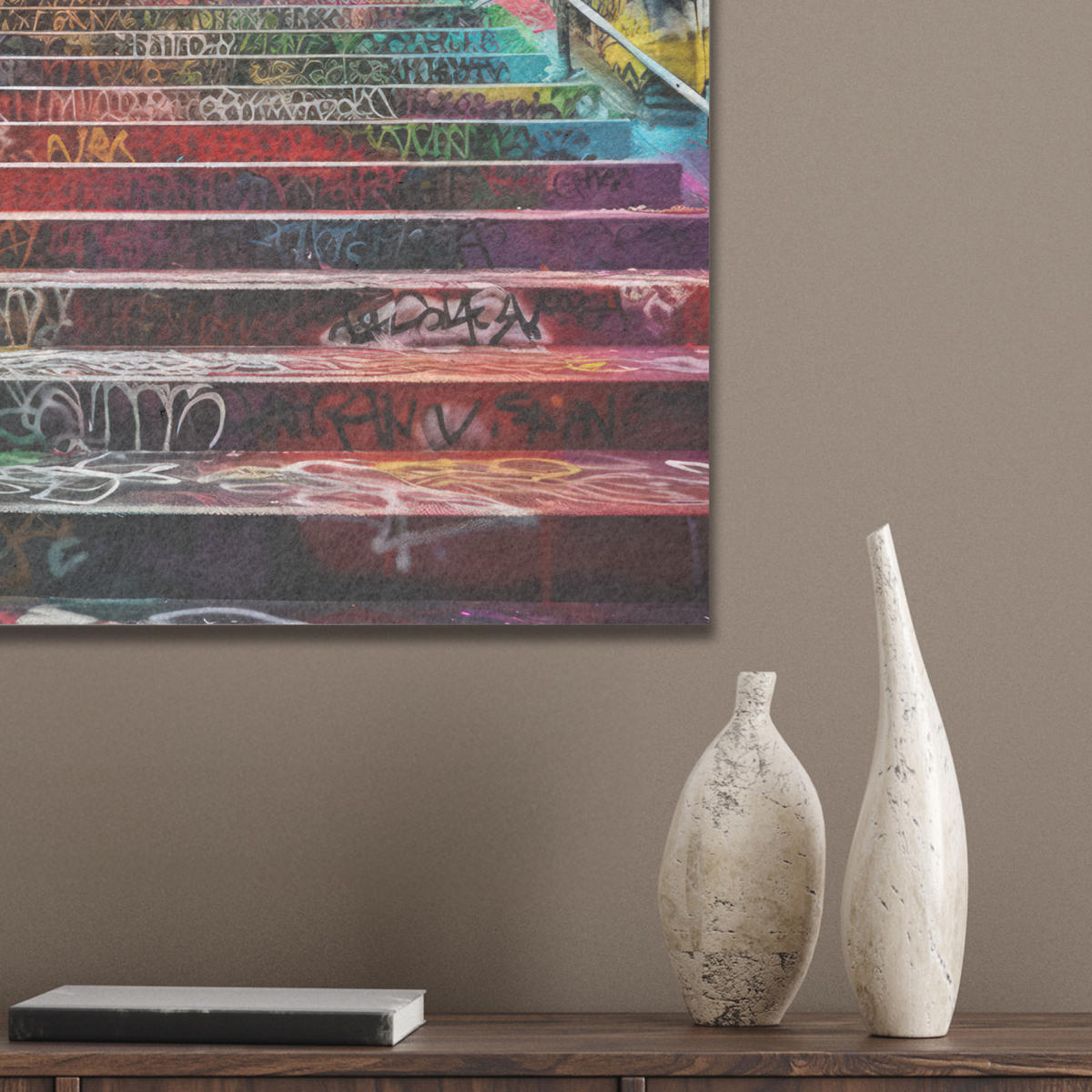 AKUSTIKBILD Treppe - Graffiti - Farben - Kunst Wandbilder 60x60 cm - Multicolor, Kunststoff (60/60/0.9cm) - MuchoWow
