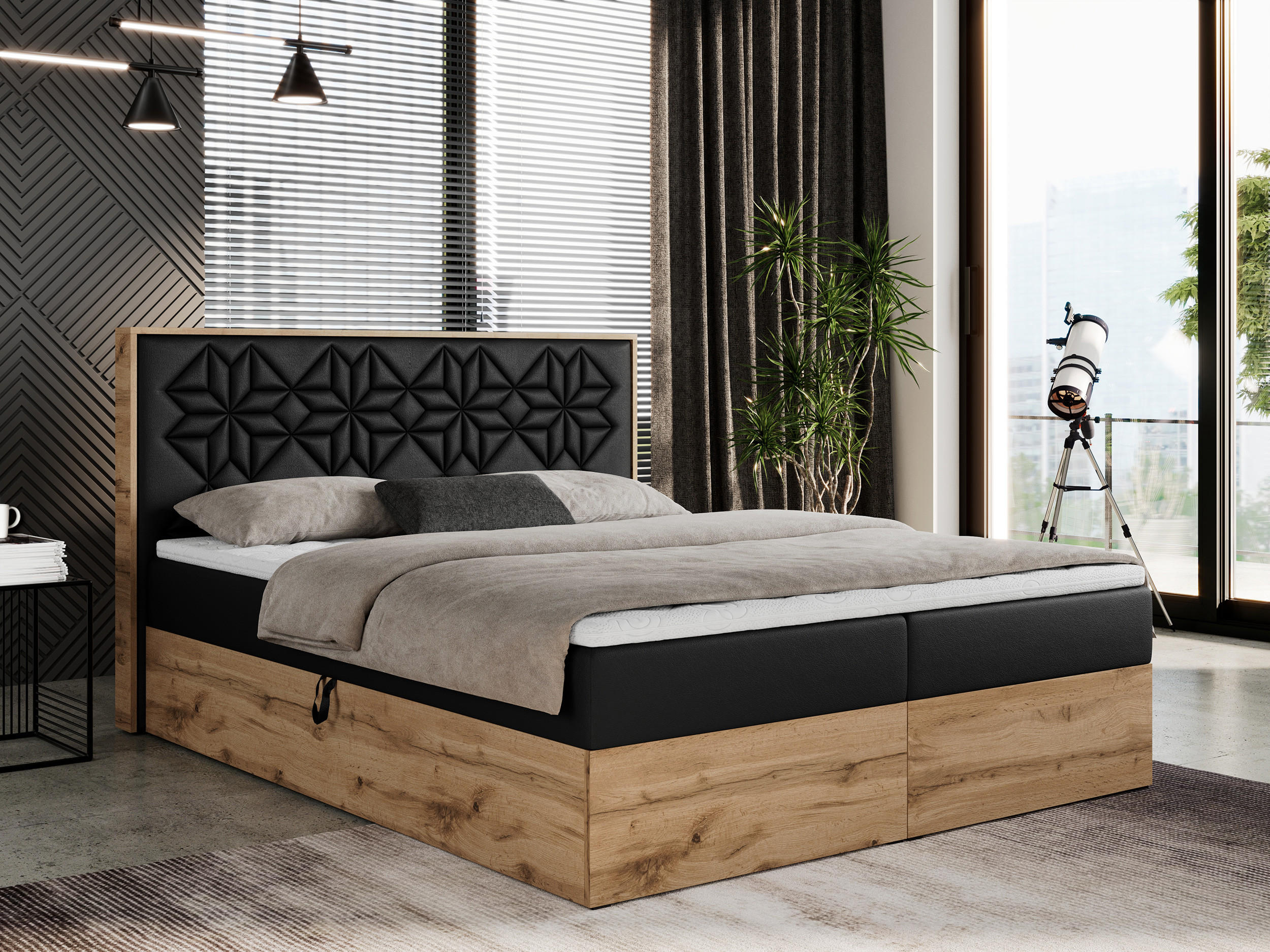 BOXBETT NESSI - 120/200 Schwarz Kunstleder - H3 - Schwarz, Holz/Textil (120/200cm) - MKS