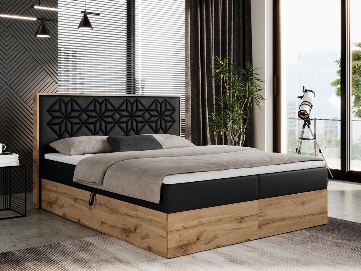 BOXBETT NESSI - 120/200 Schwarz Kunstleder - H3 - Schwarz, Holz/Textil (120/200cm) - MKS