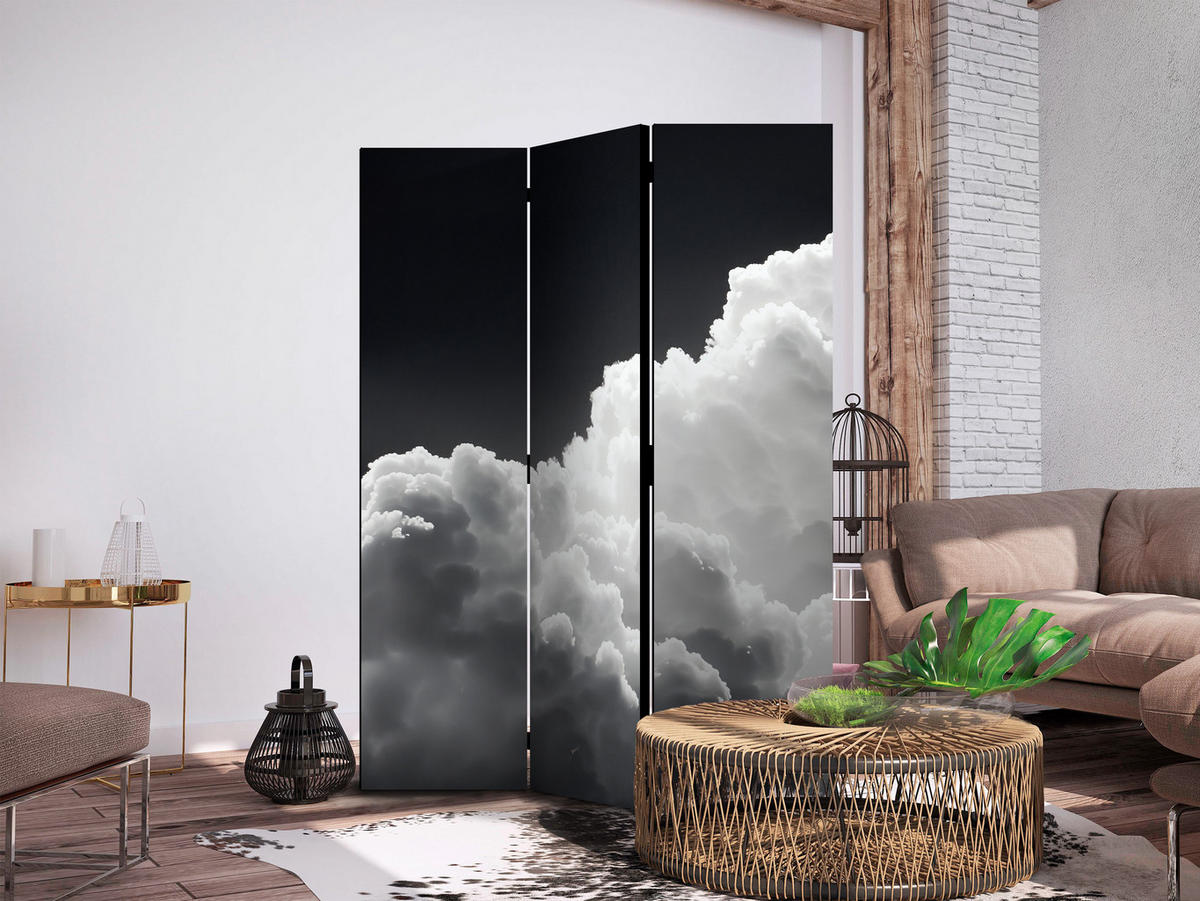 PARAVENT Akustik 3-tlg 135x172 cm Monochromer Himmel - Schwarz, Holz/Textil (135/172/3cm) - Muralo