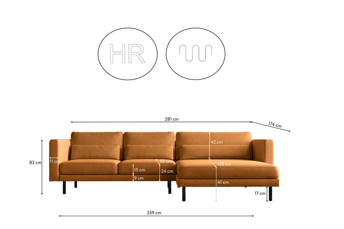 ECKSOFA L-form Dani Stoff Verita Kupfer Rechts - Kupferfarben, Holz (281/174cm) - Kaiser Möbel