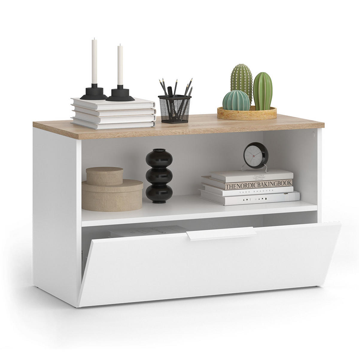 KOMMODE Wido Weiß/Sonoma 80 x 50 cm mit 1 geschlossenem Fach - Weiß, Holzwerkstoff (80/50/40cm) - Vicco