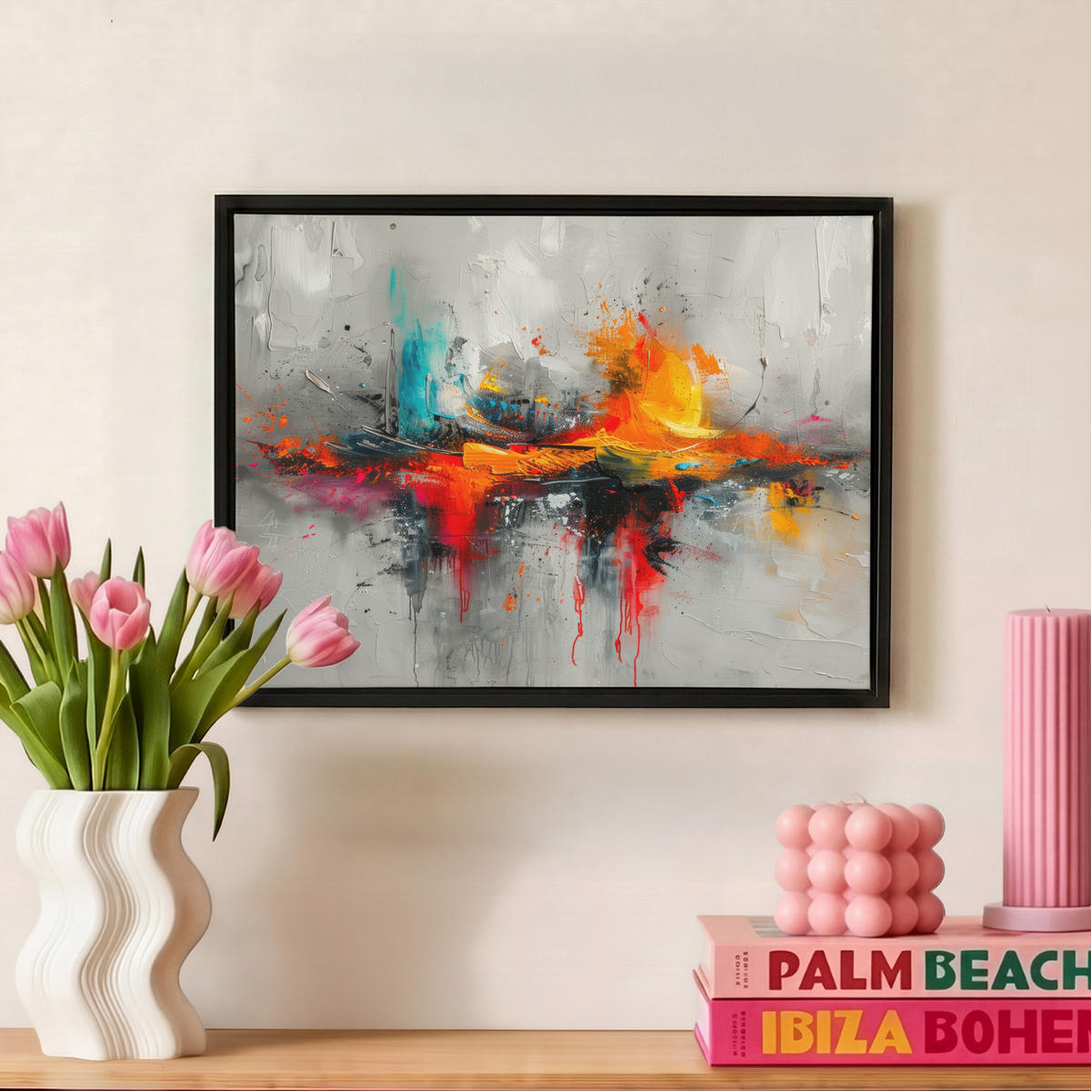 LEINWAND Bilder mit Rahmen - Moderne Kunst - Orange - Grau - Abstrakt - 40x30 - Hellgrau, Textil (40/30cm) - MuchoWow