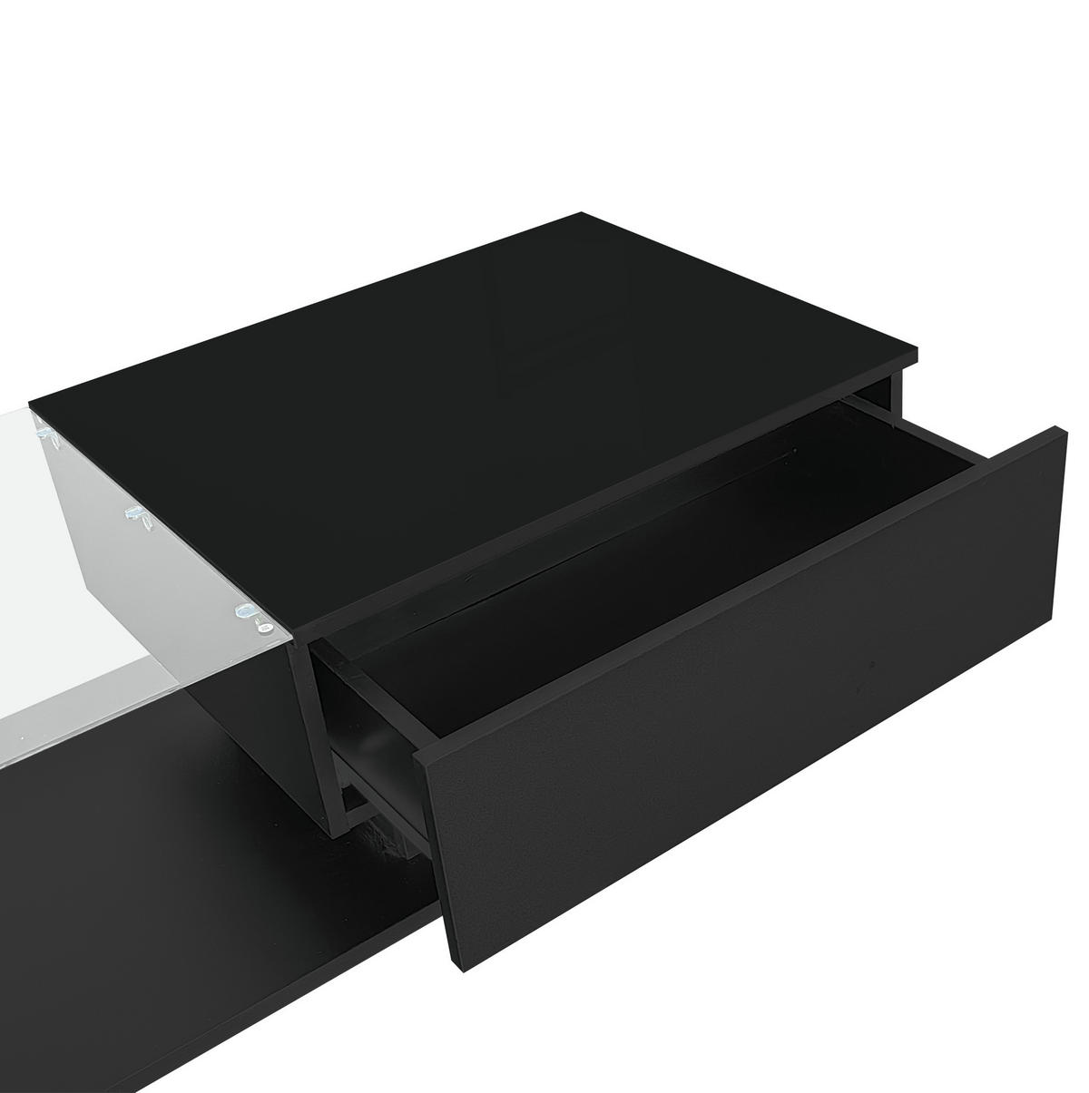 COUCHTISCH 100/50/32 cm Schwarz aus Spanplatte mit Glas, Schublade und LED-Beleuchtung - Schwarz, Holzwerkstoff (100/50/32cm) - OKMYHOME