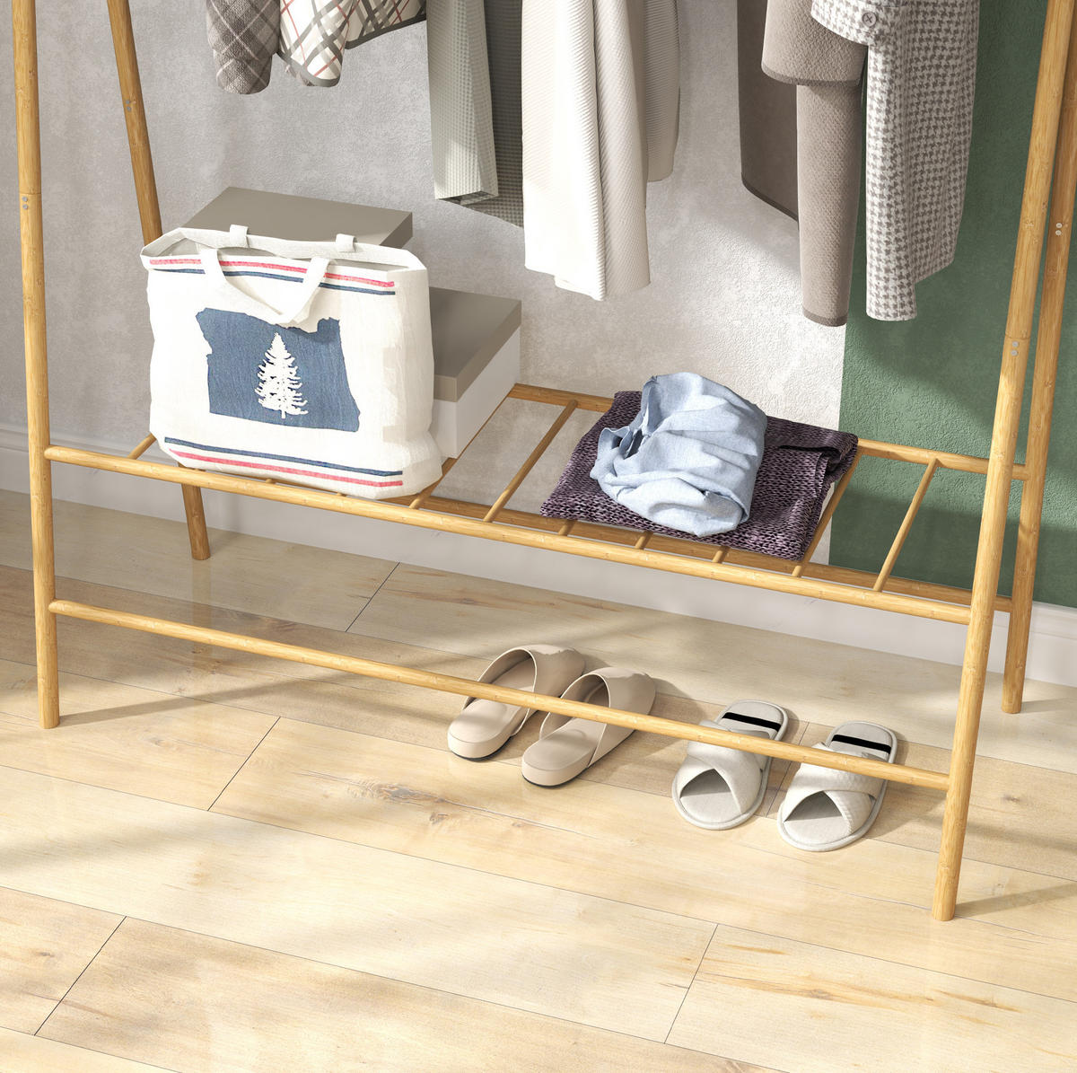 GARDEROBENSTÄNDER mit Schuhregal 116 x 43,5 x 160 cm Bambus Natural Wood - Braun, Holzwerkstoff (43.5/160/116cm) - Beauniv