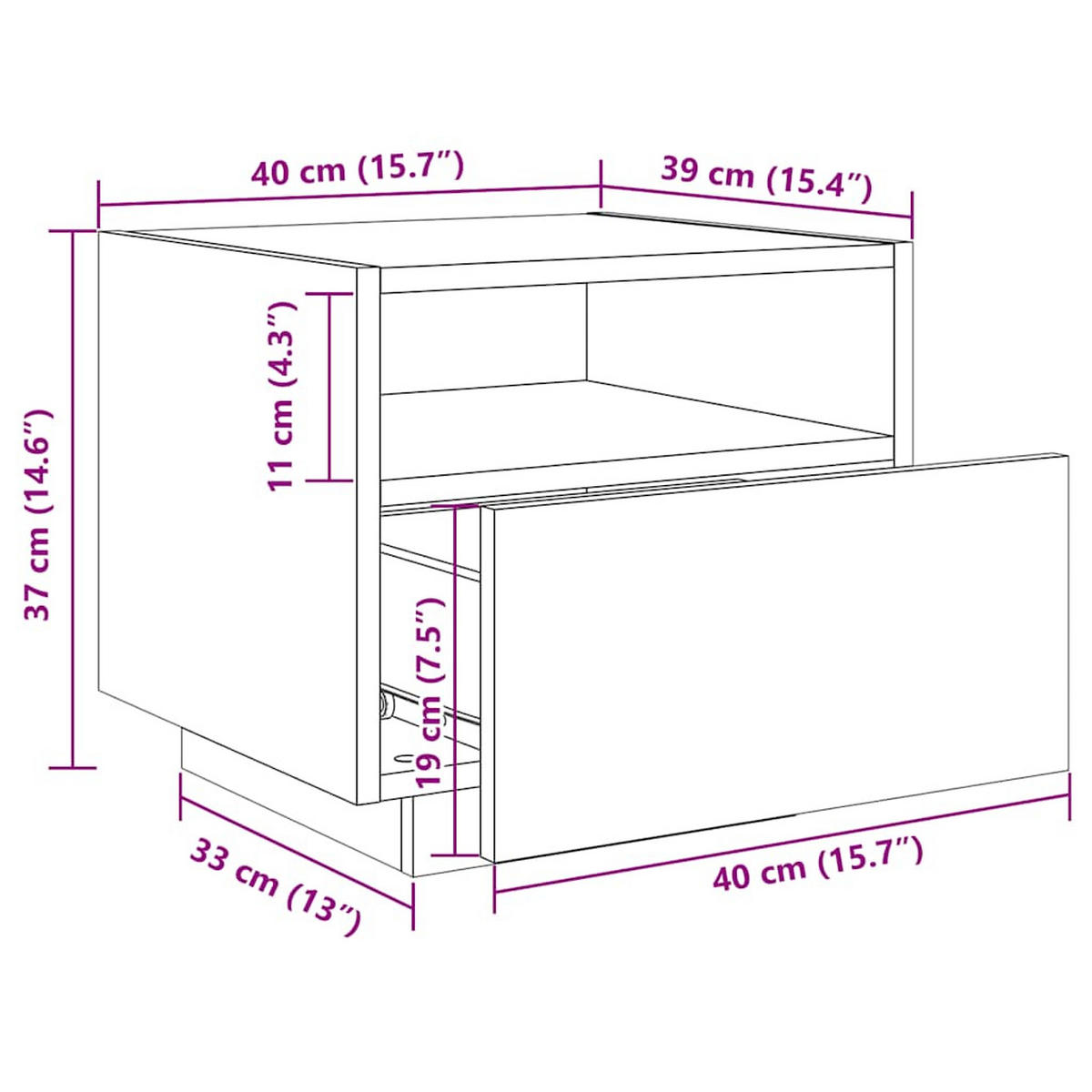 NACHTTISCHE Mit Led-Leuchten 2er set Schwarz 40/39/37 Cm - Schwarz, Holz (39/37/40cm) - vidaXL