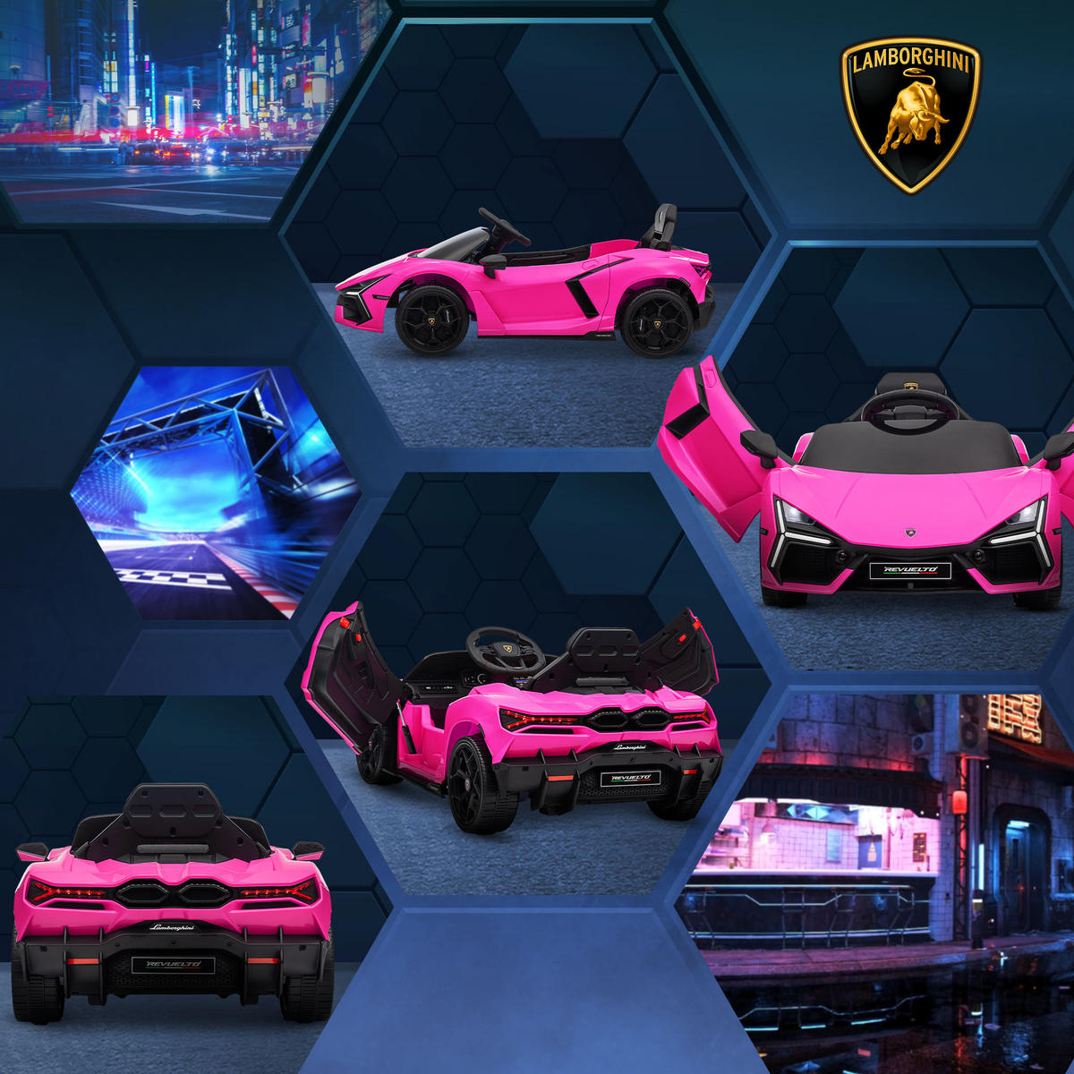 ELEKTROAUTO DE-06208 Lamborghini-inspiriert mit Fernbedienung Rosa - Pink, Kunststoff/Metall (105/60/40cm) - ComfortXL