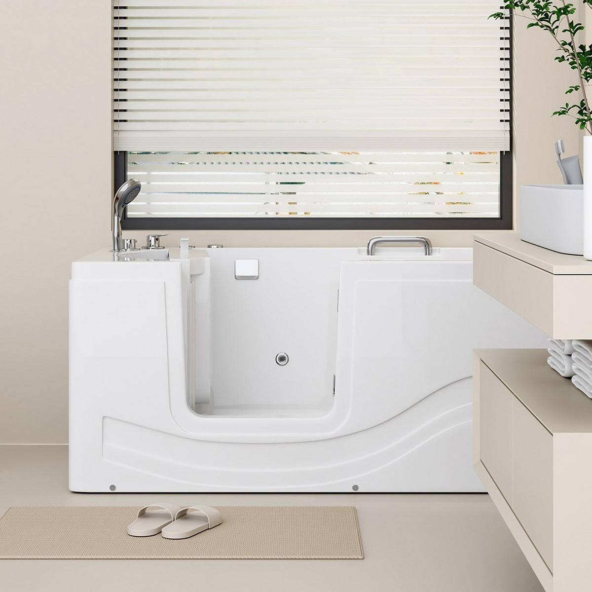 SENIORENBADEWANNE VITAL M - Seitenauslage: Links, Größe: M - Weiß, Kunststoff (153/64/76cm) - Home Deluxe