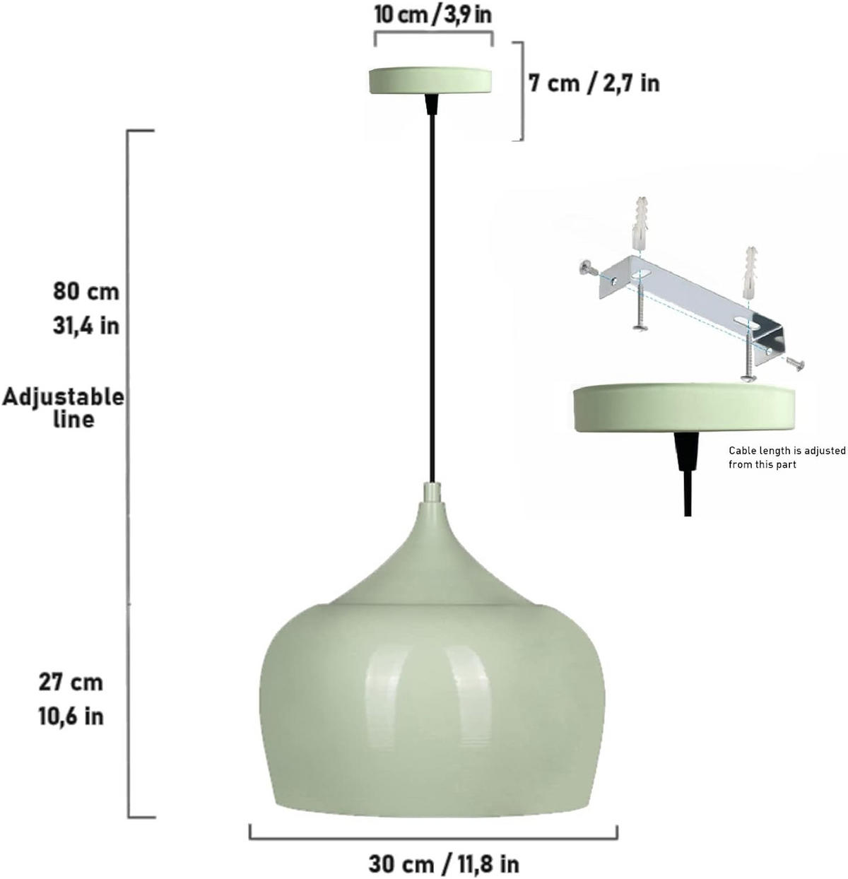 PENDELLEUCHTE Kreis 30/30 - Mintgrün, Metall (30/30cm) - Bamyum