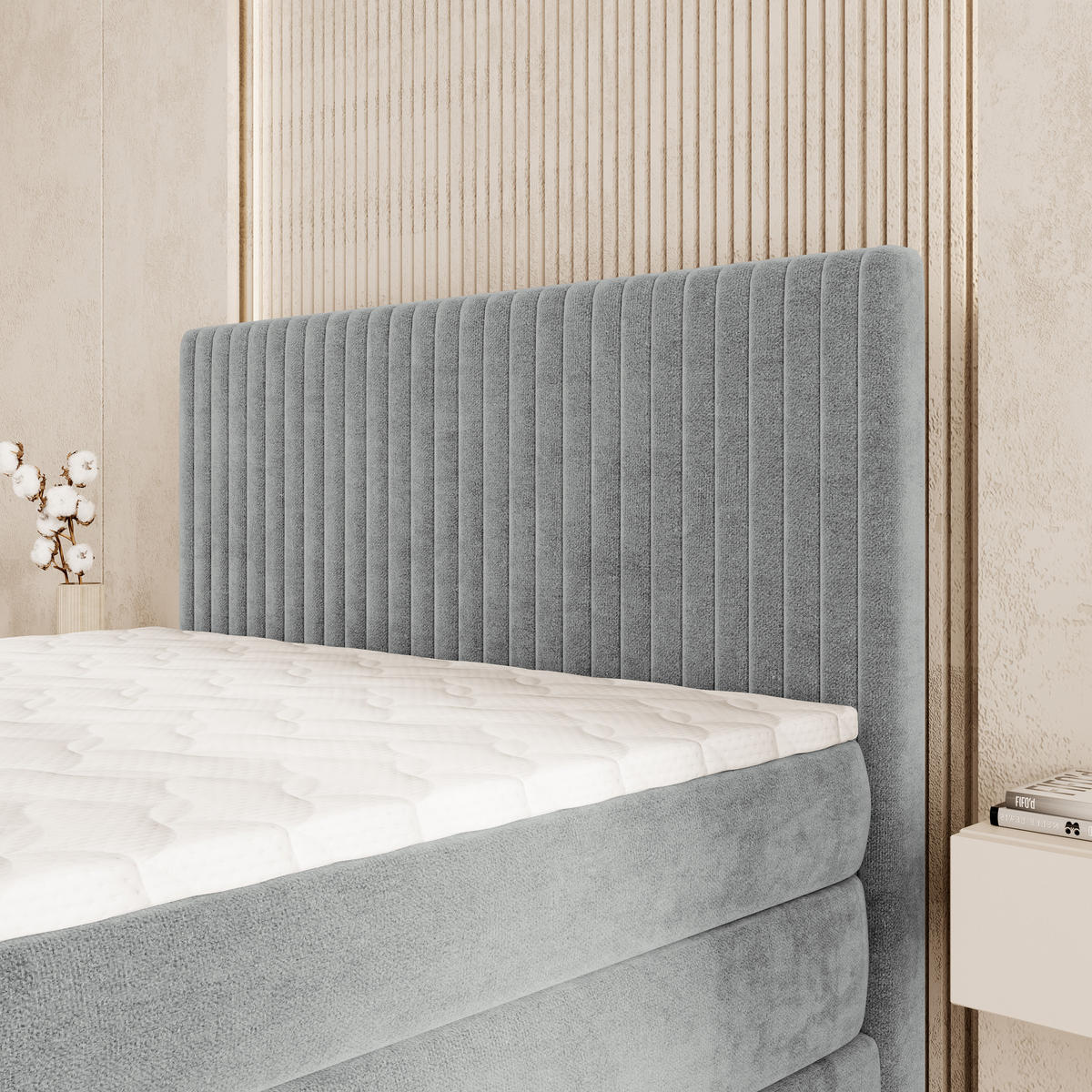 BOXSPRINGBETT FELBIO 140x200 cm mit Matratze und Topper - Hellgrau - Hellgrau, Holz (140/200cm) - MASSENO