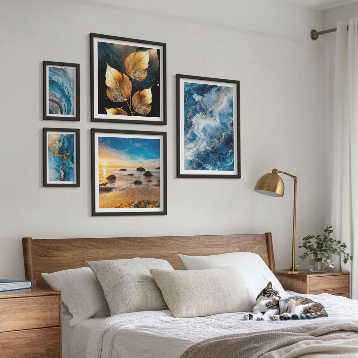 WANDBILDER 5er-Set - 50x50 cm & 20x30 cm & 40x60 cm Schwarzer Rahmen - Porträt einer Frau, Auge, Farben, Emotionen - Schwarz, Kunststoff (40/60cm) - ArtPrintCave