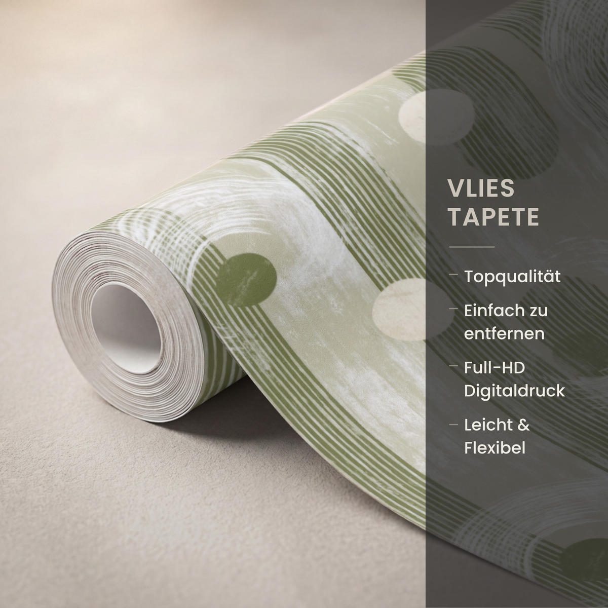 TAPETE - Künstlerisch - Modern - Grün - 160x280 cm - Olivgrün, Papier (160/280cm) - OnlyWow