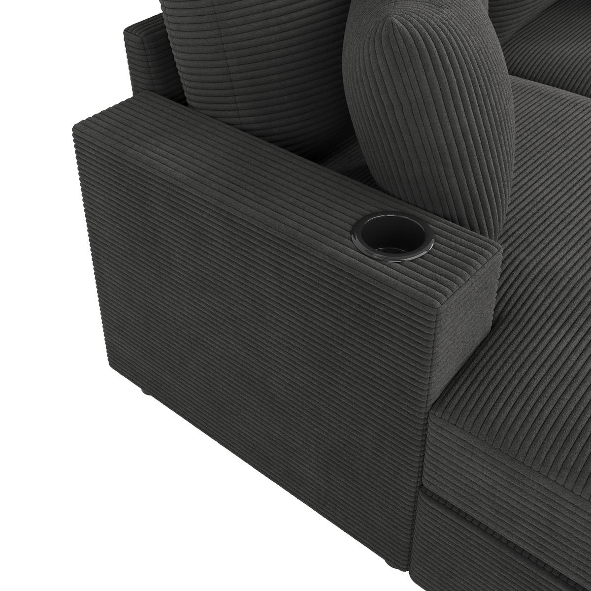 SCHLAFSOFA 2-SITZER Cord Grau mit USB, USB-C, Handyhalterung und Getränkehaltern - Grau, Holzwerkstoff/Kunststoff (163/82/140cm) - WISHDOR